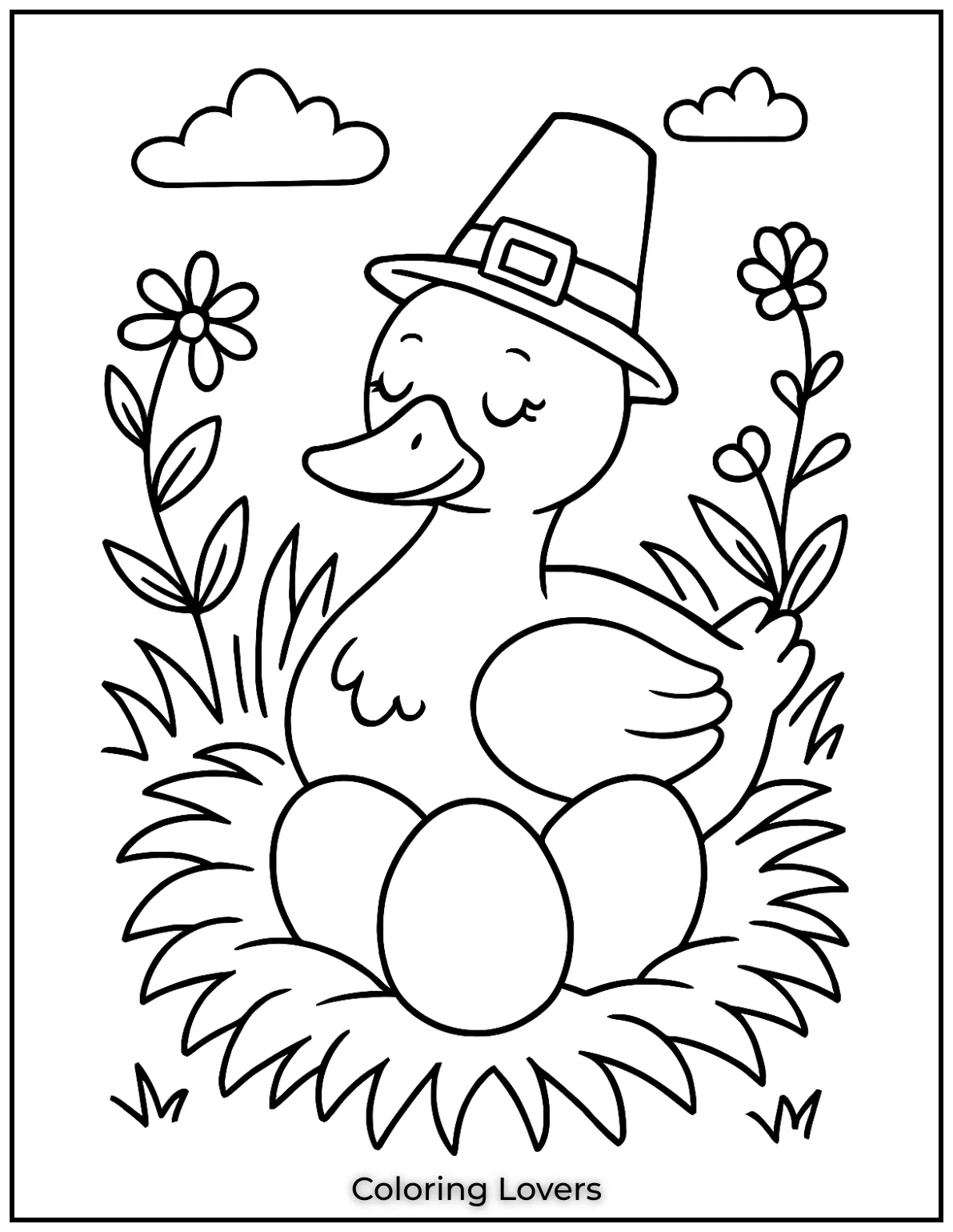 Duck Coloring Pages That Kids Like the Most 3 A mother duck watches over her eggs lovingly ready for little ones to color and bring her nest to life