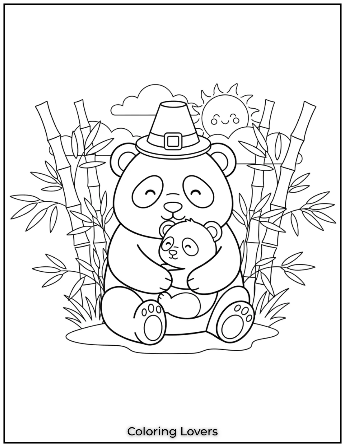 Cute and Classic Pooh Bear Coloring Pages 41 A mother panda bear shares a tender moment with her baby surrounded by bamboo. Heartwarming panda bear coloring page