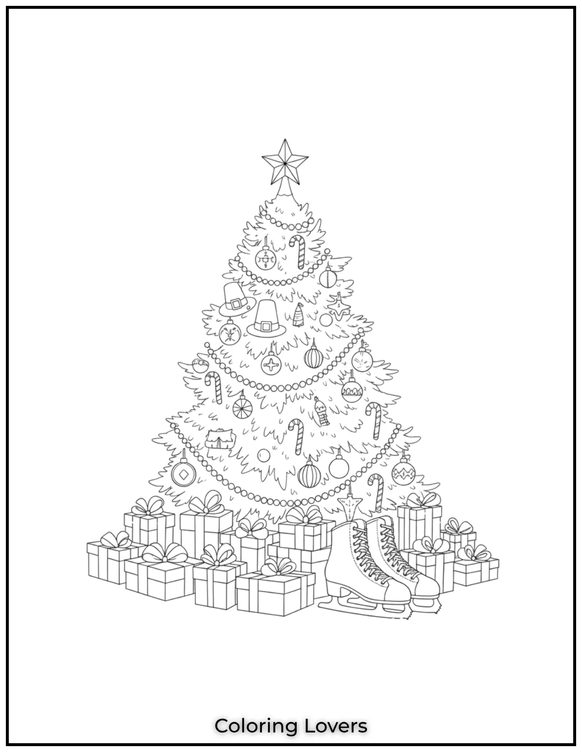 Free Printable Christmas Tree Coloring Pages 14 A pair of ice skates under the Christmas tree what a lovely winter gift