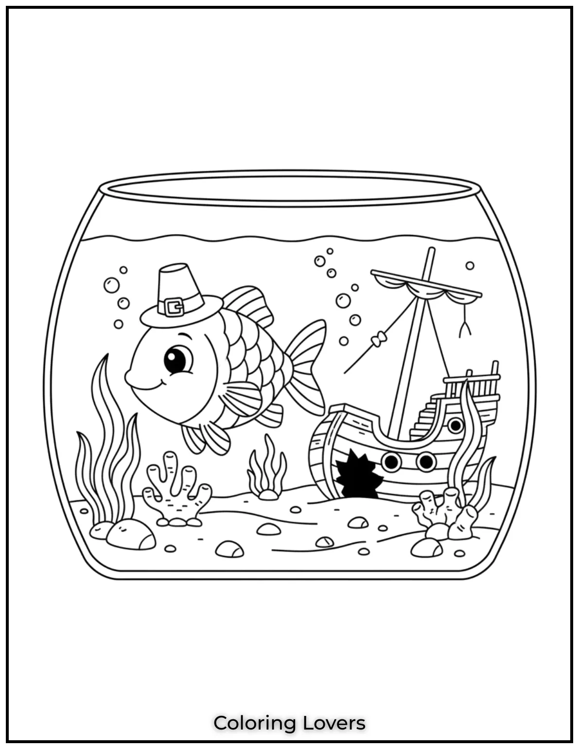 Fish Coloring Pages That Are Free to Downloads 15 A peaceful fish swims near a sunken ship in the aquarium. Its a tiny underwater treasure world