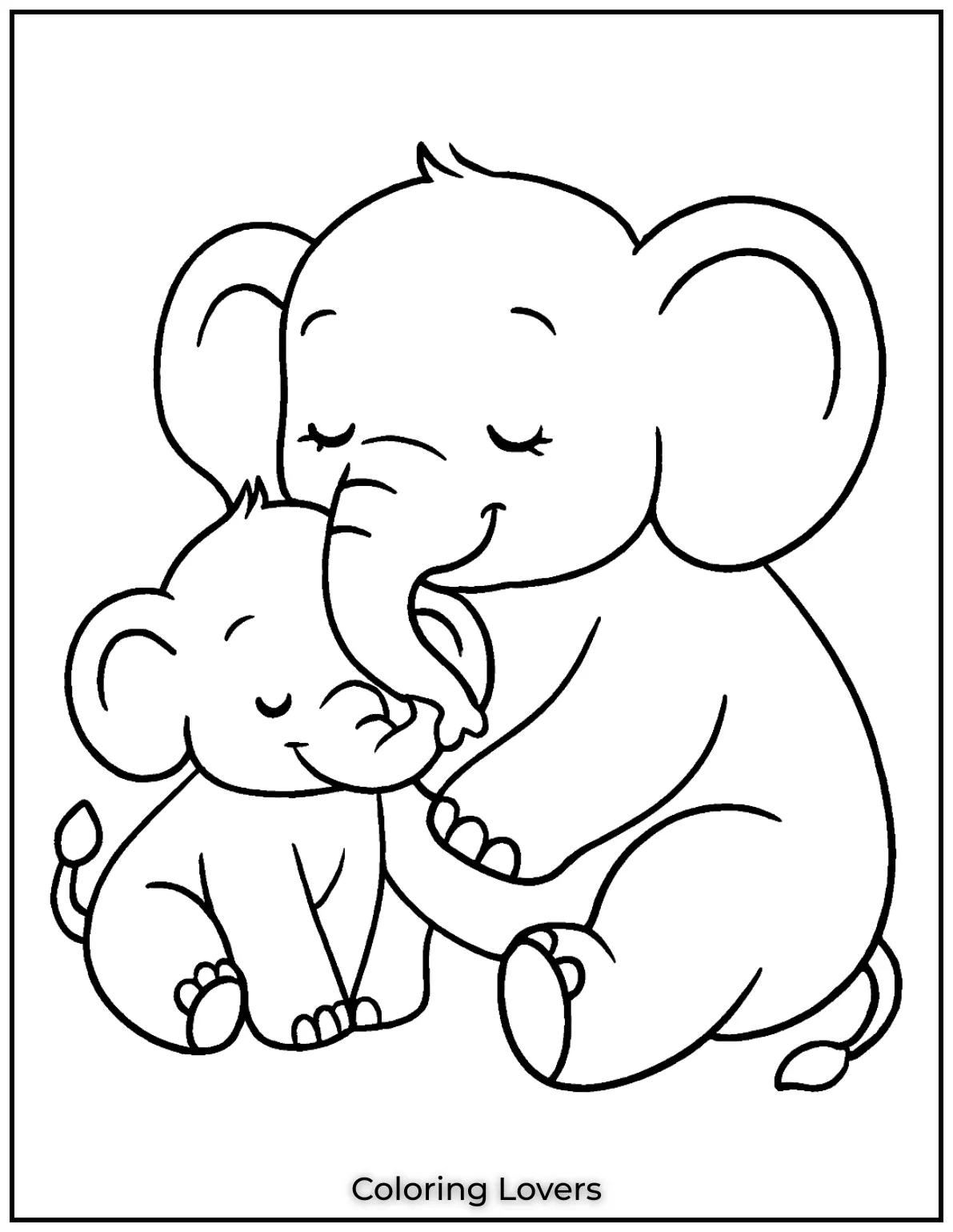 Unique Elephant Coloring Pages for Kids 11 A peaceful moment between a mother and baby elephant. A perfect coloring page for quiet creative moments 1