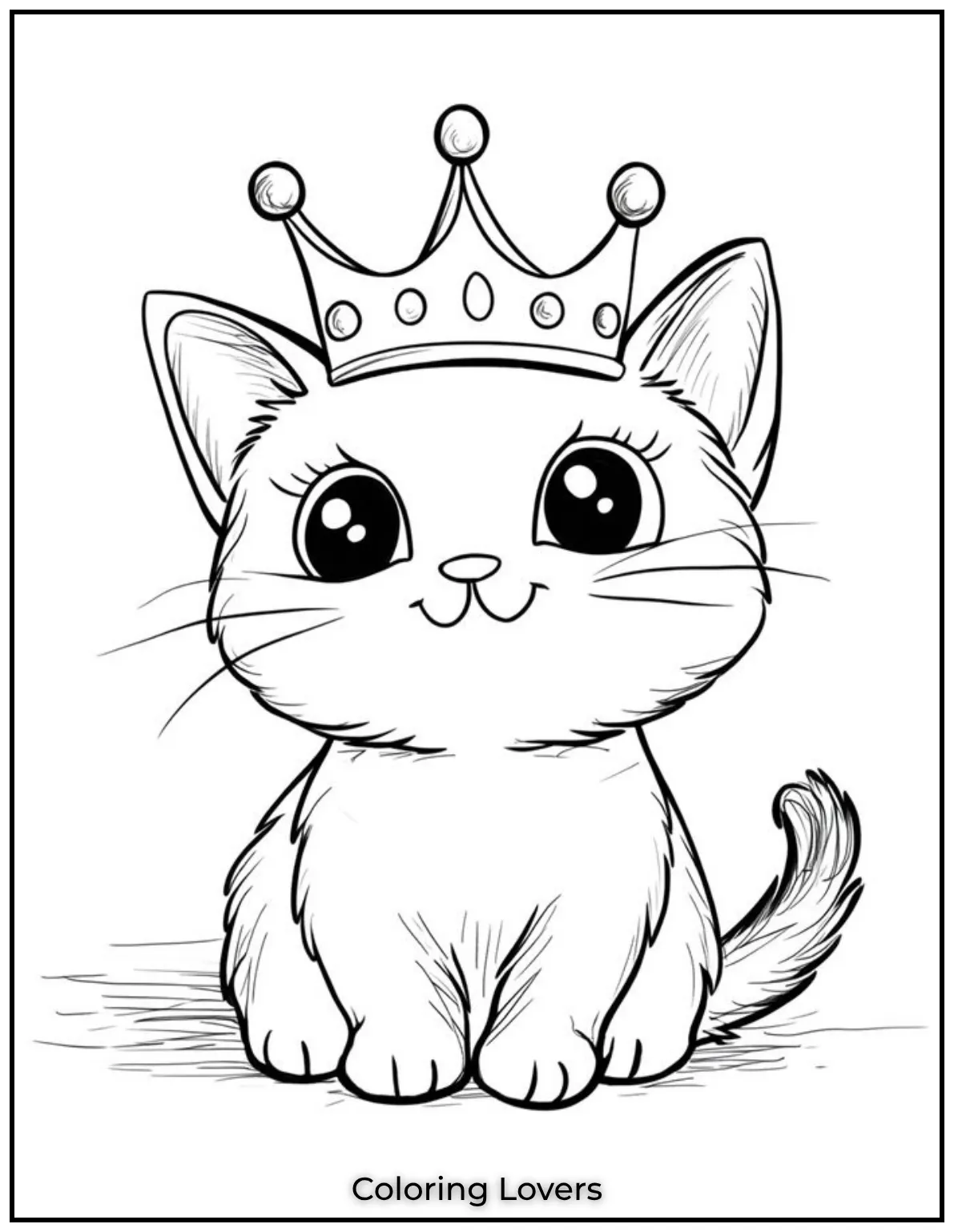Fun and Free Cat Coloring Pages for Kids and Adults 14 A royal touch for a royal cat This crowned kitty is the queen of all kawaii cat designs