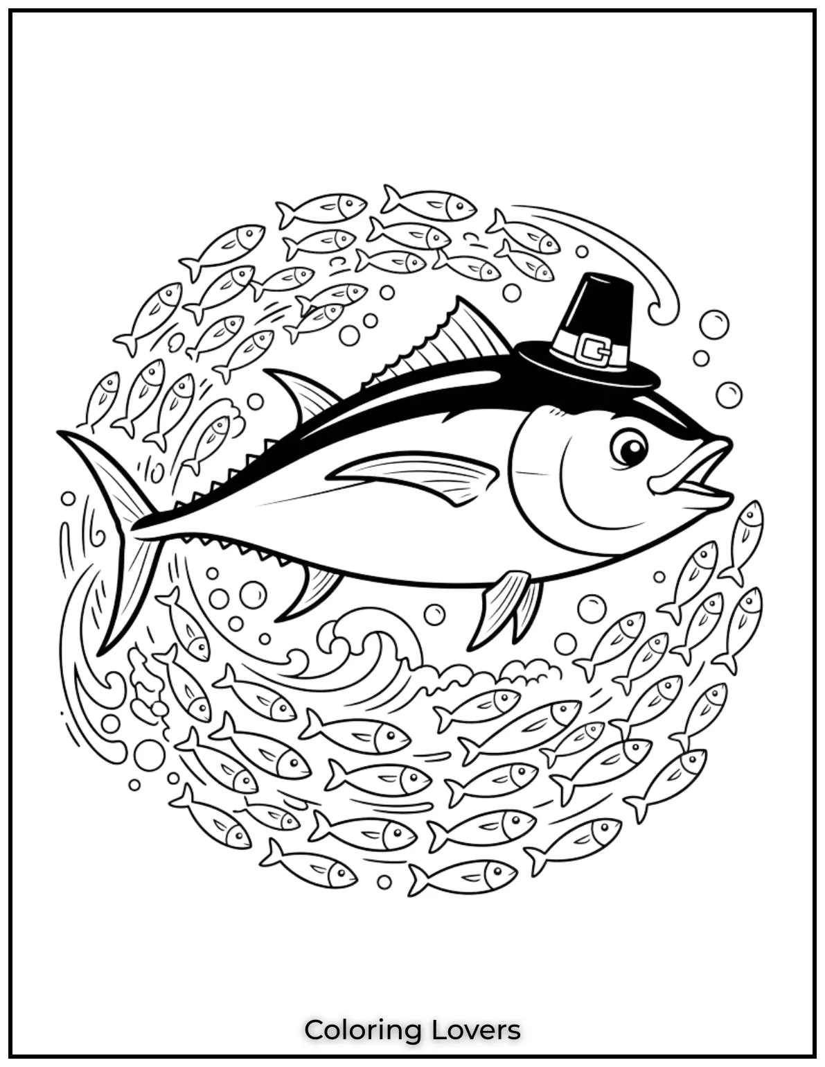 Fish Coloring Pages That Are Free to Downloads 18 A sleek saltwater tuna swims fast through the ocean. It moves with power beside a silvery fish school