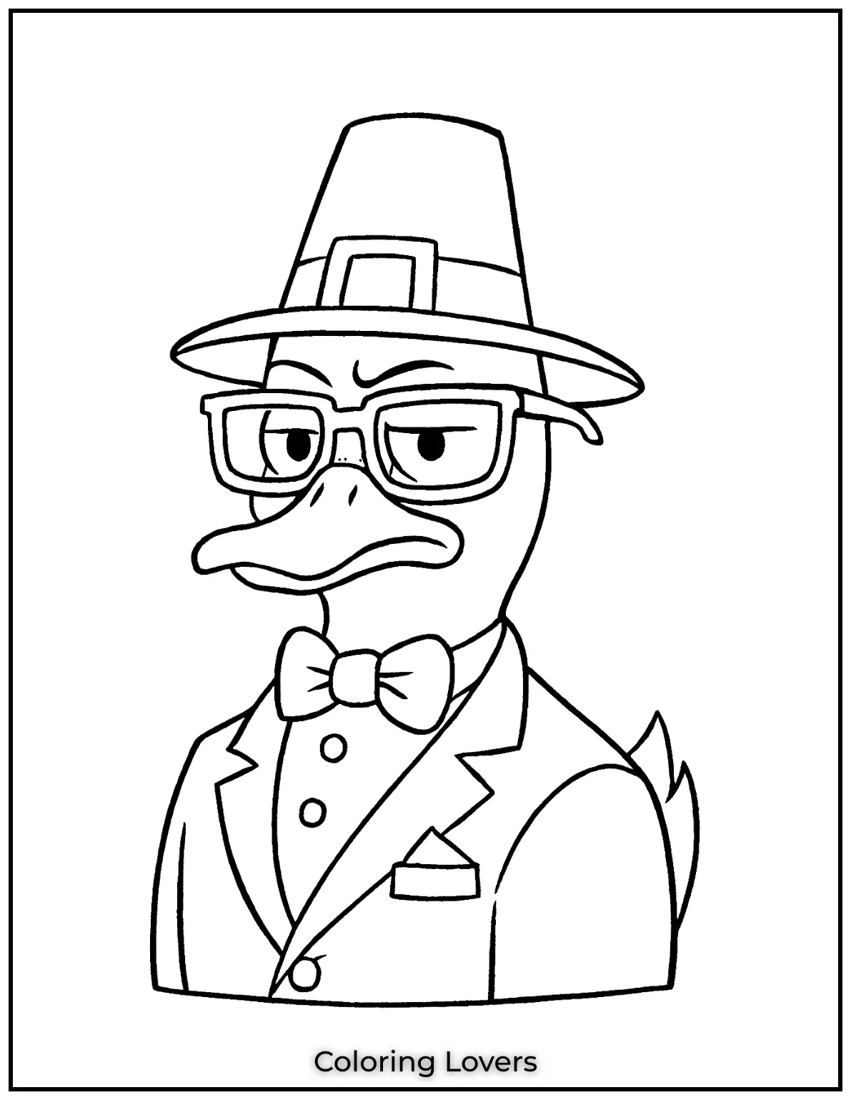 Duck Coloring Pages That Kids Like the Most 40 A sophisticated duck in glasses and suit adding a touch of humor to duck coloring pages for adults