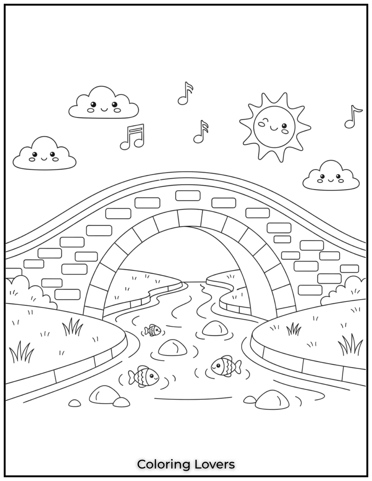 A strong and simple bridge stretching across. This is a fun addition to preschool coloring pages for little learners