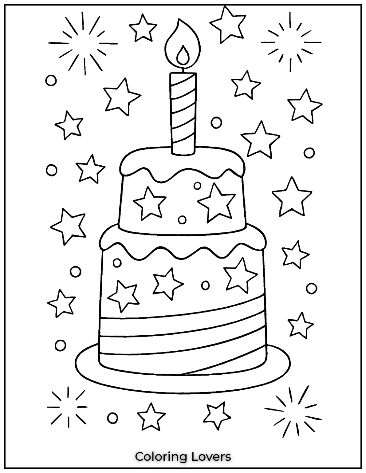 A tall birthday cake sparkles with stars and a candle lit for Americas big day. Such a sweet way to shout happy 4th of July