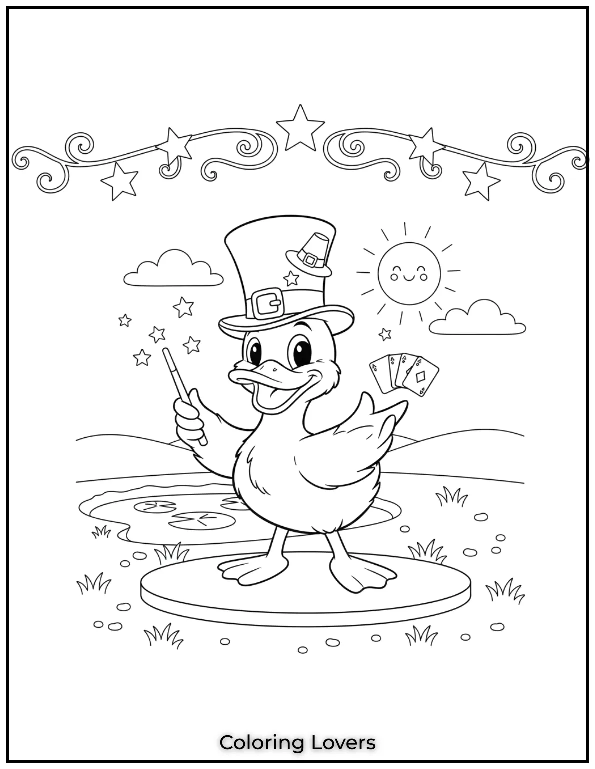 Duck Coloring Pages That Kids Like the Most 25 Abracadabra This magician duck is ready to amaze with a top hat and wand. A magical addition to any duck coloring page collection