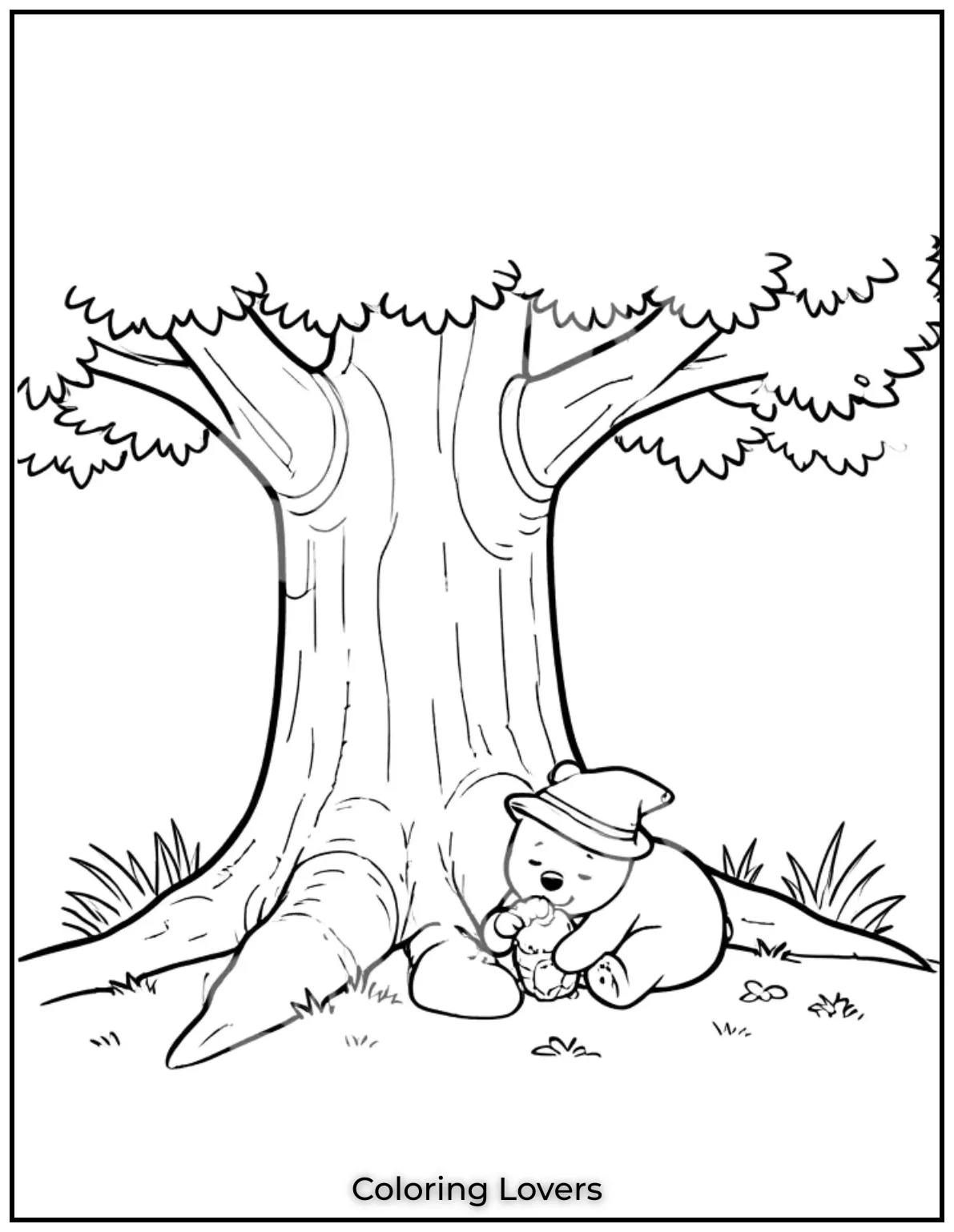 Cute and Classic Pooh Bear Coloring Pages 43 After a full belly of honey Winnie the Pooh rests peacefully under his favorite tree dreaming sweet dreams