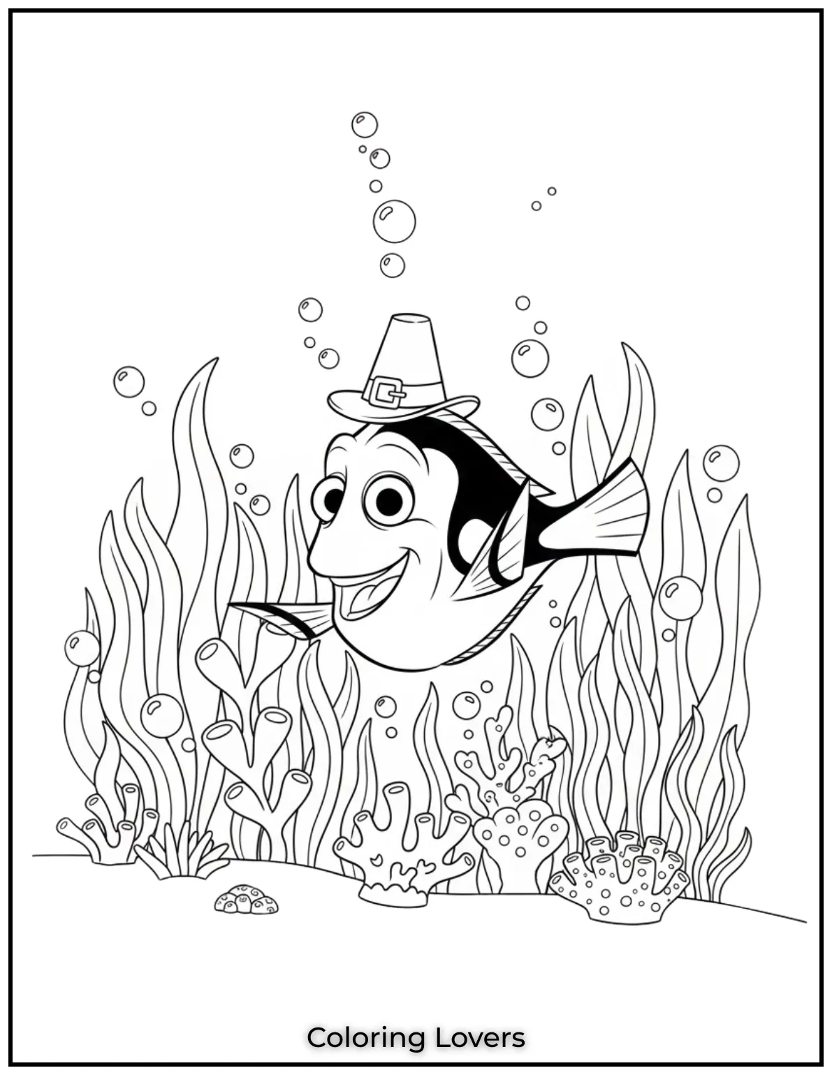 Fish Coloring Pages That Are Free to Downloads 43 Among tall sea plants Dory swims with wonder. This charming Finding Dory scene is perfect for kids fans