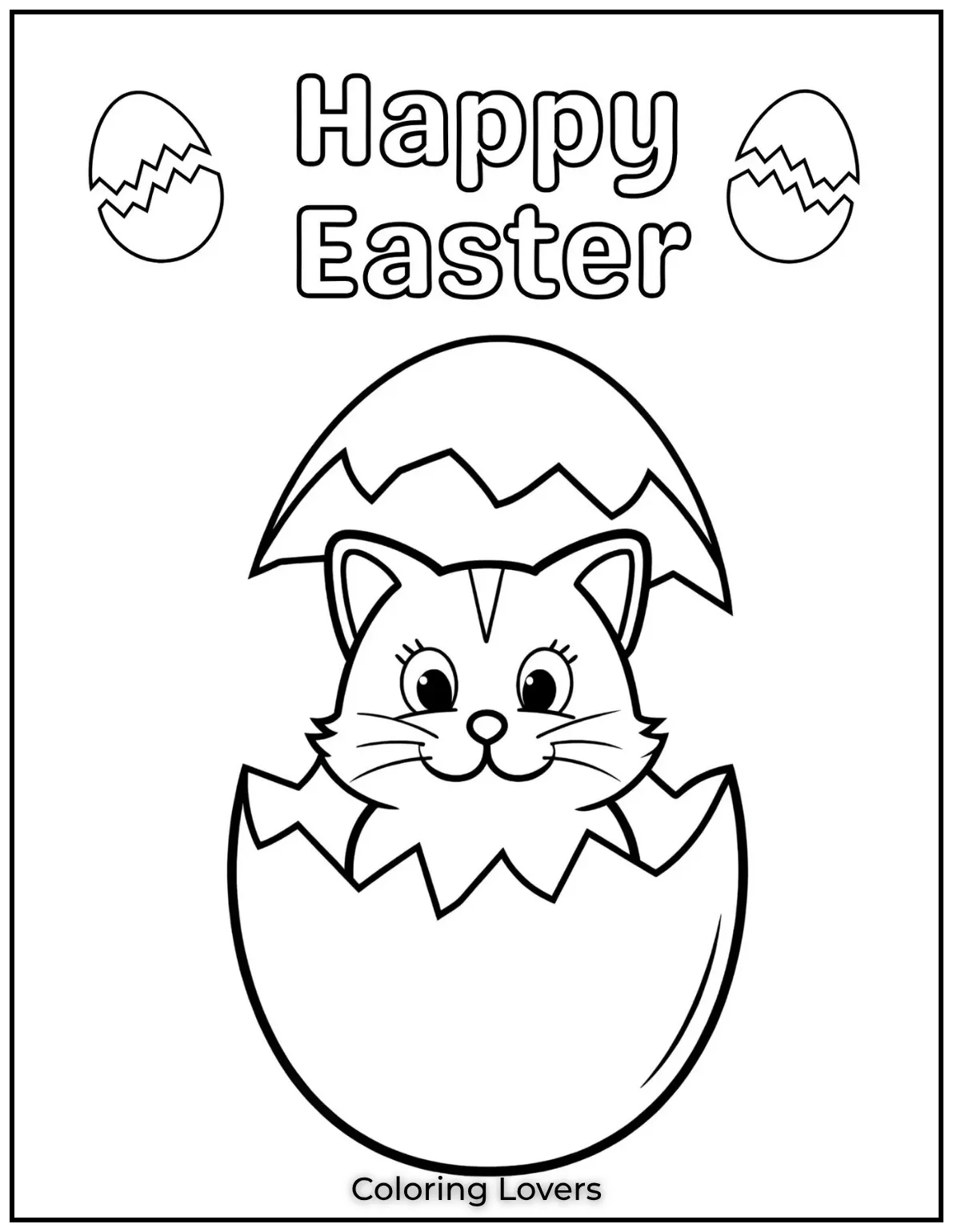 Fun and Free Cat Coloring Pages for Kids and Adults 40 An egg stra adorable surprise. This kitten popping out of an Easter egg is pure joy to color