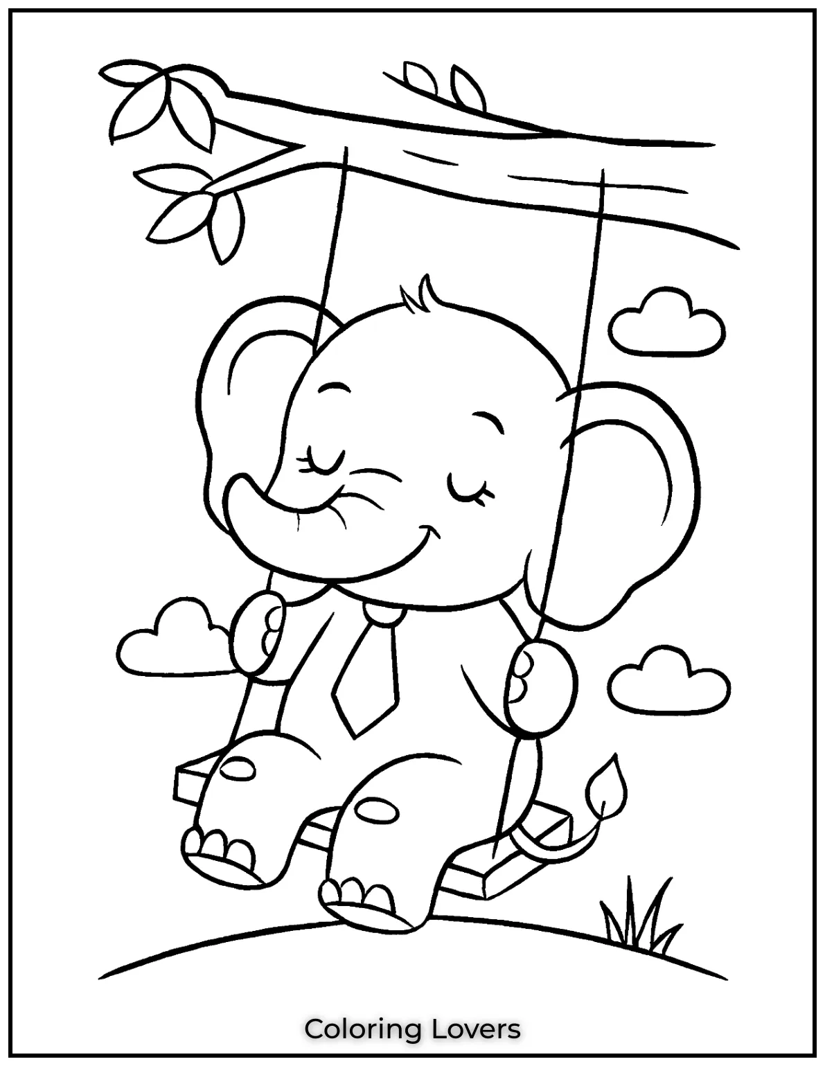 Unique Elephant Coloring Pages for Kids 16 An elephant enjoying a peaceful moment on a swing. Perfect for kids to color a relaxing scene 1