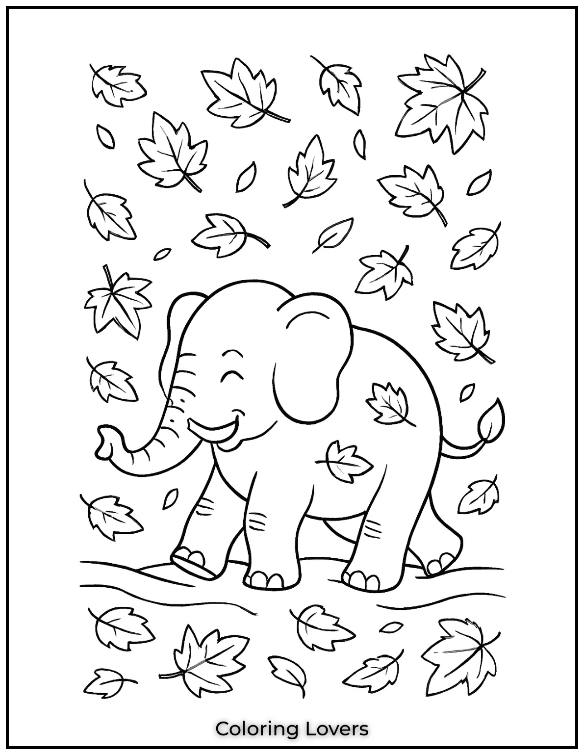 Unique Elephant Coloring Pages for Kids 18 An elephant walking among falling leaves a perfect scene for fall coloring fun 1