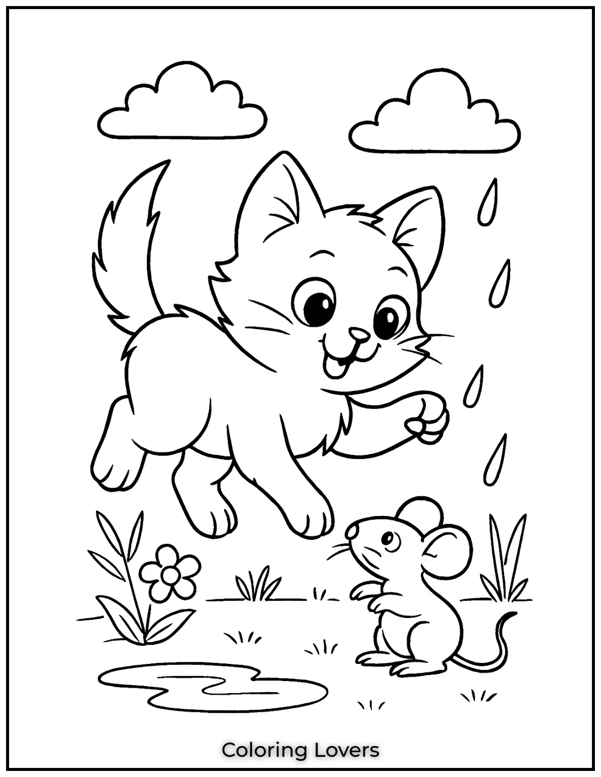 Kitten Coloring Pages – Free, Fun for Kids 14 An excited cute kitten playing with a mouse 1