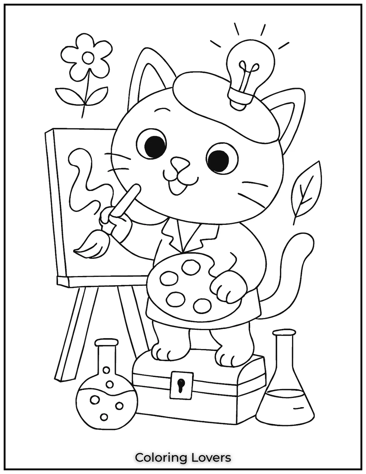 Kitten Coloring Pages – Free, Fun for Kids 44 Artist Cat paints boldly on canvas whiskers twitching with inspiration. Creative colors flow endlessly in this imaginative and delightful coloring sheet 1