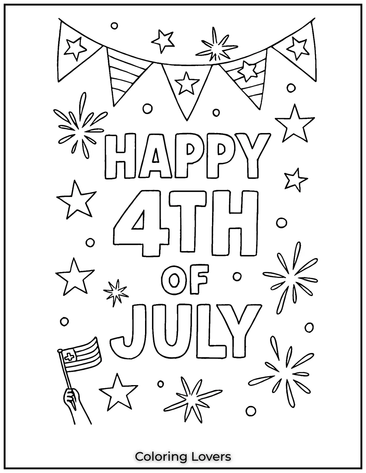 Bunting banners and sparkles surround this cheerful Independence Day greeting. Its festive and bright