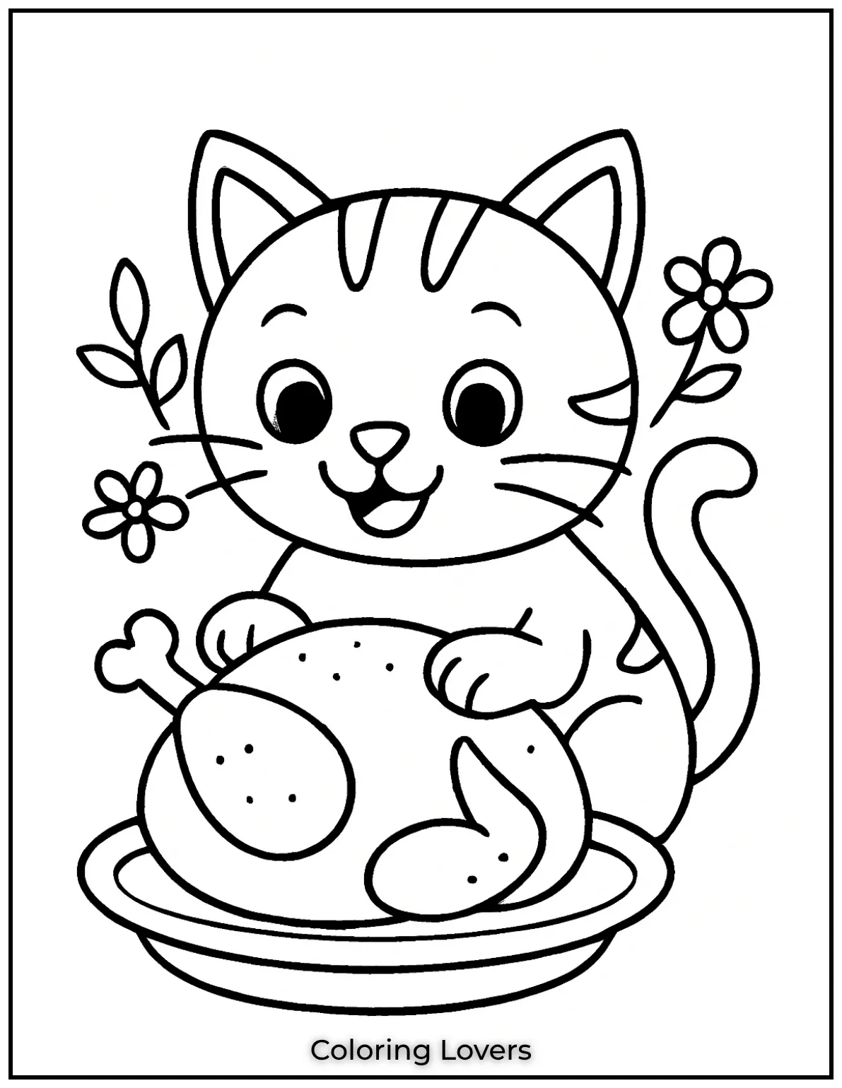 Fun and Free Cat Coloring Pages for Kids and Adults 58 Cat Eating Turkey