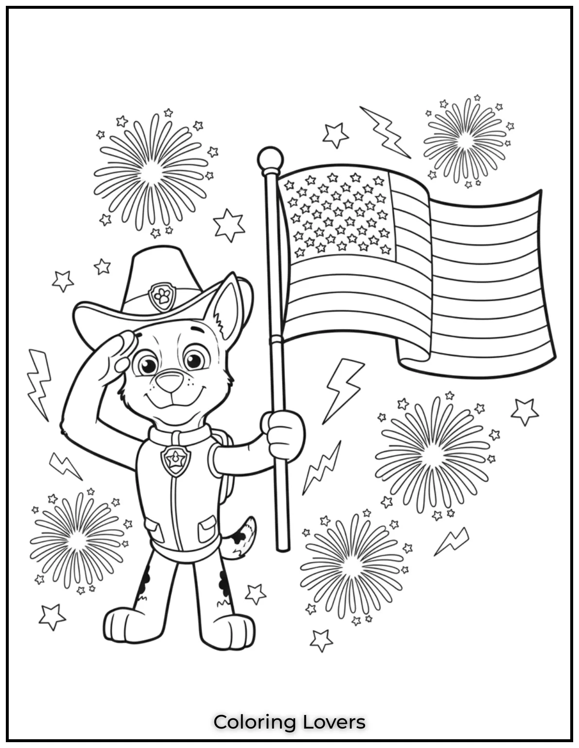 Chase salutes the day with a flag and confident grin. Hes ready for a pawsome 4th of July adventure