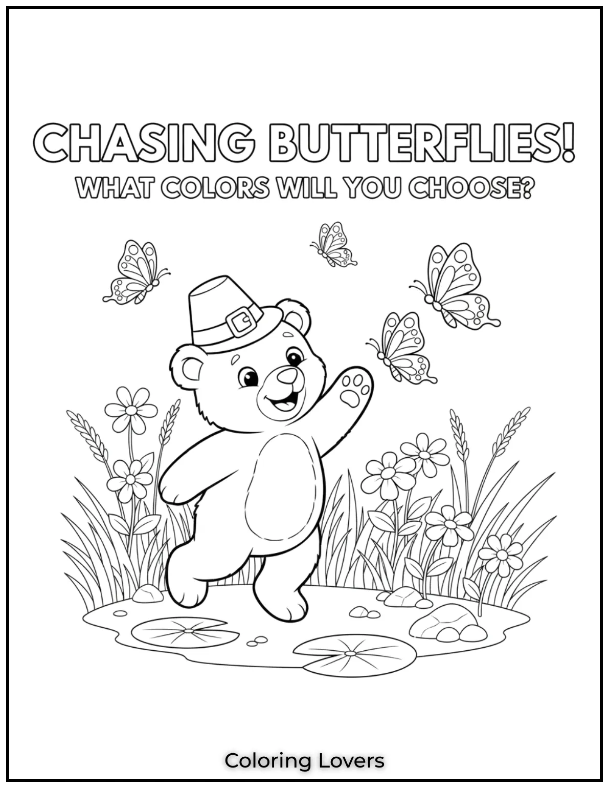 Cute and Classic Pooh Bear Coloring Pages 4 Chasing butterflies is the best kind of game. This cute bear is full of wonder what colors will you choose