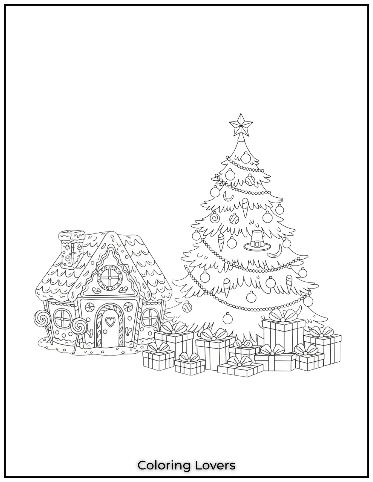 Free Printable Christmas Tree Coloring Pages 36 Creating this cozy scene with a gingerbread house beside the Christmas tree made me feel like a kid again