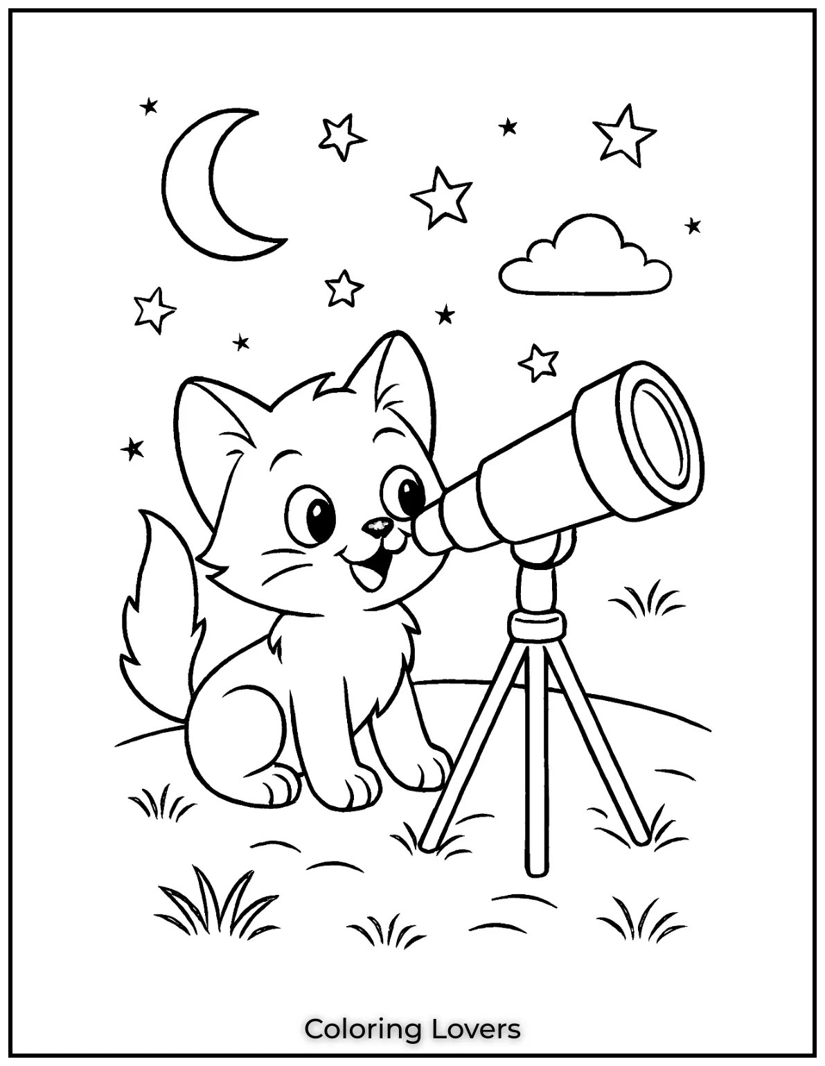 Kitten Coloring Pages – Free, Fun for Kids 23 Cute kitten using a telescope to watch stars in the night sky