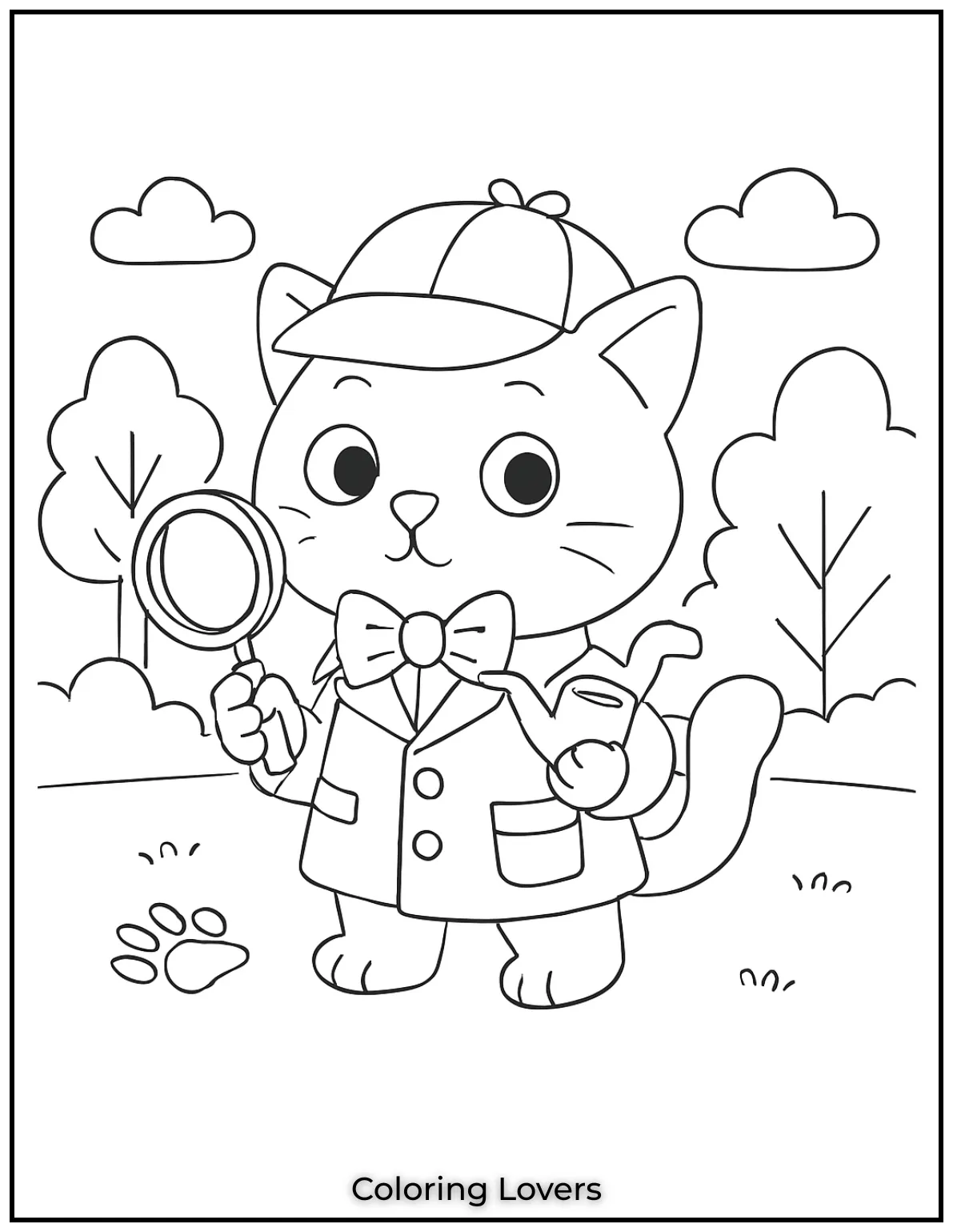 Kitten Coloring Pages – Free, Fun for Kids 40 Detective Cat follows tiny paw prints with a magnifying glass uncovering mysteries in shadows. Kids will love this curious coloring sheet 1