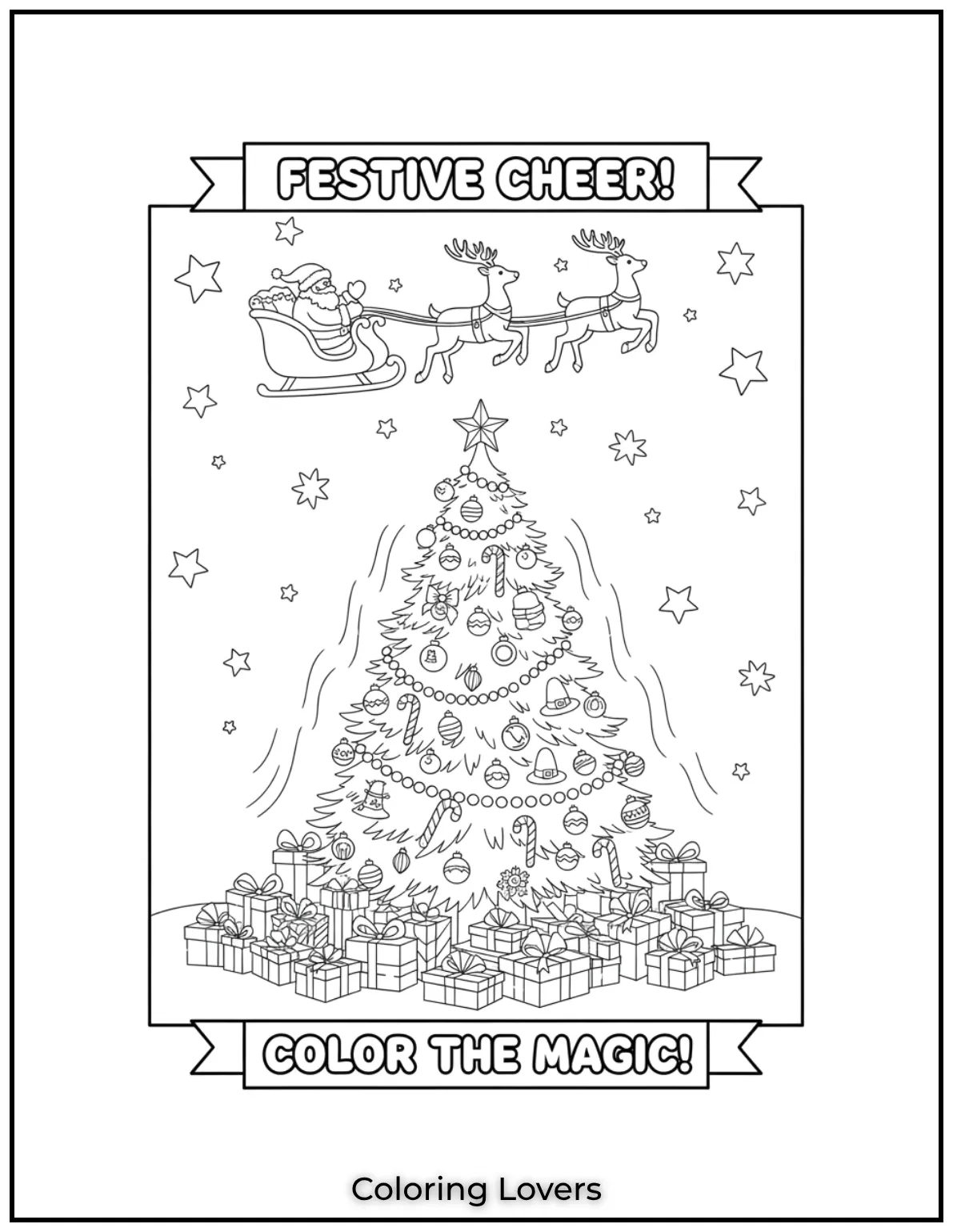 Free Printable Christmas Tree Coloring Pages 44 Drawing Santa flying over the glowing Christmas tree made me feel like a kid again This page is filled with festive cheer and I hope you enjoy it as much as I did creating it