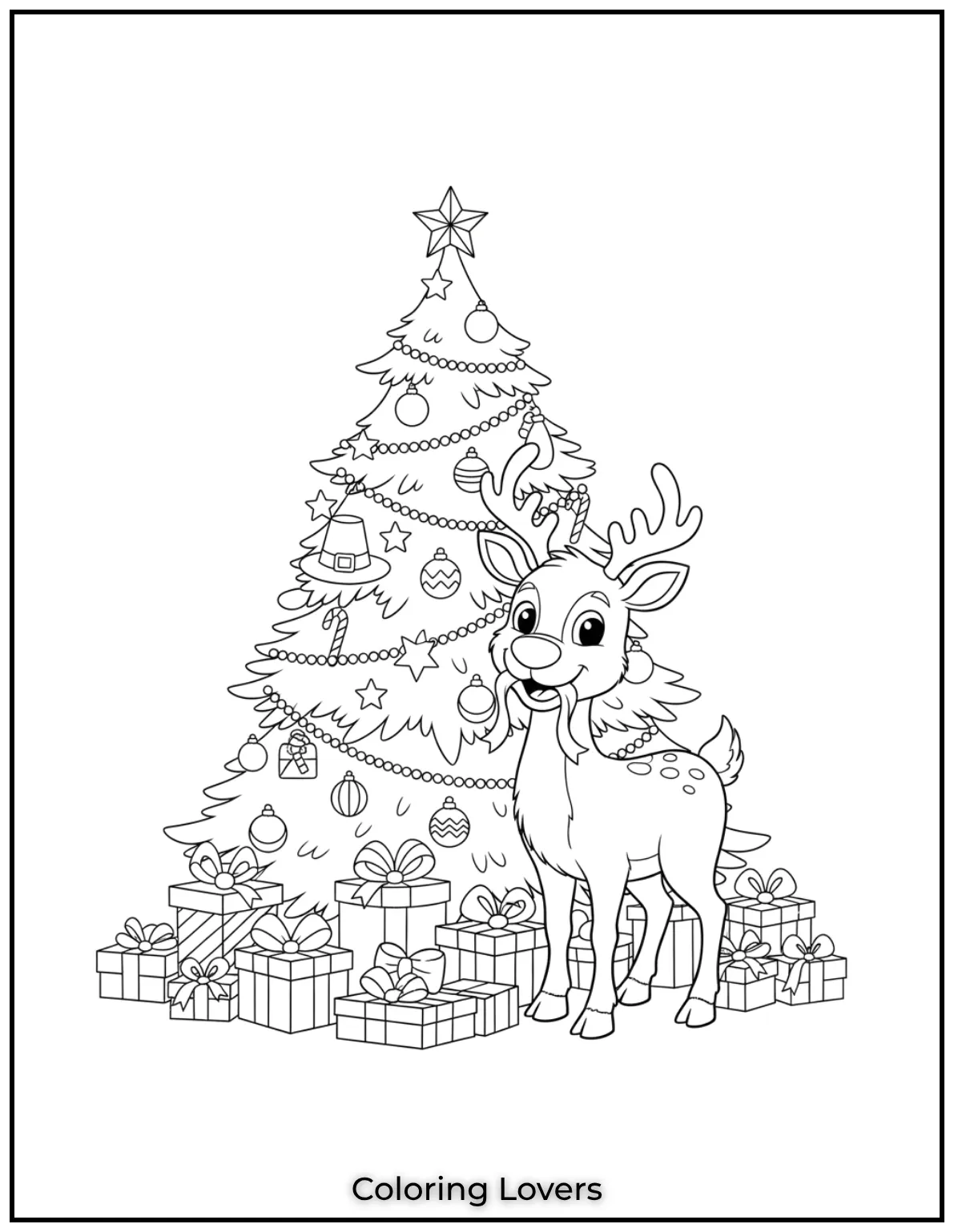 Free Printable Christmas Tree Coloring Pages 35 Drawing this reindeer by the Christmas tree really brought the holiday spirit to life for me