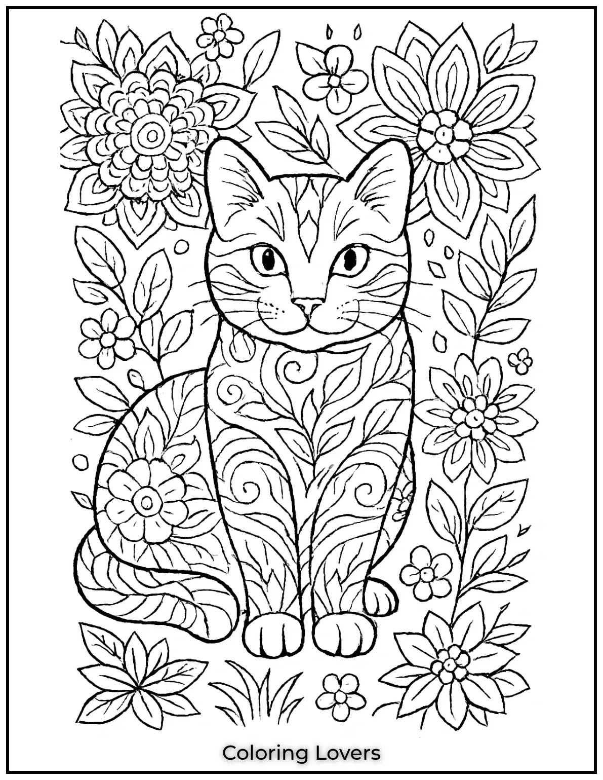 Fun and Free Cat Coloring Pages for Kids and Adults 53 Explore your creativity with these intricate cat coloring pages for adults filled with delicate floral mandalas