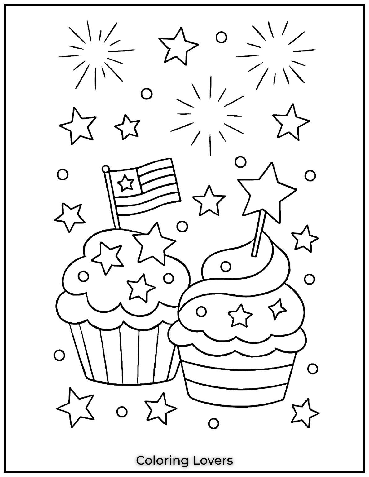 Fireworks burst above cupcakes topped with stars and flags in this tasty tribute. The 4th of July celebration looks delicious