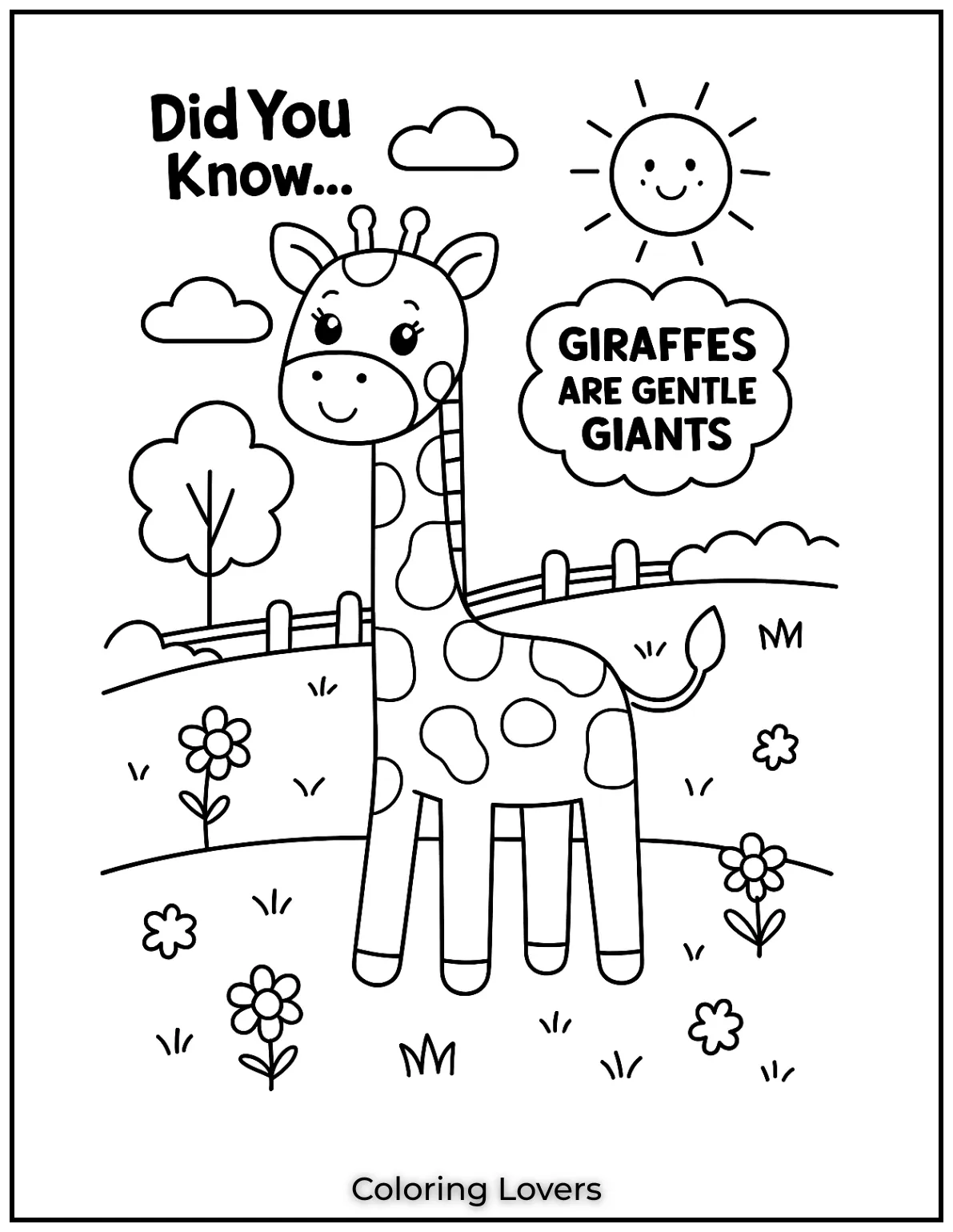Amazing Giraffe Coloring Pages (Free Printables) 3 Giraffes are gentle giants and this page shares fun facts while you color. A perfect blend of learning and creativity