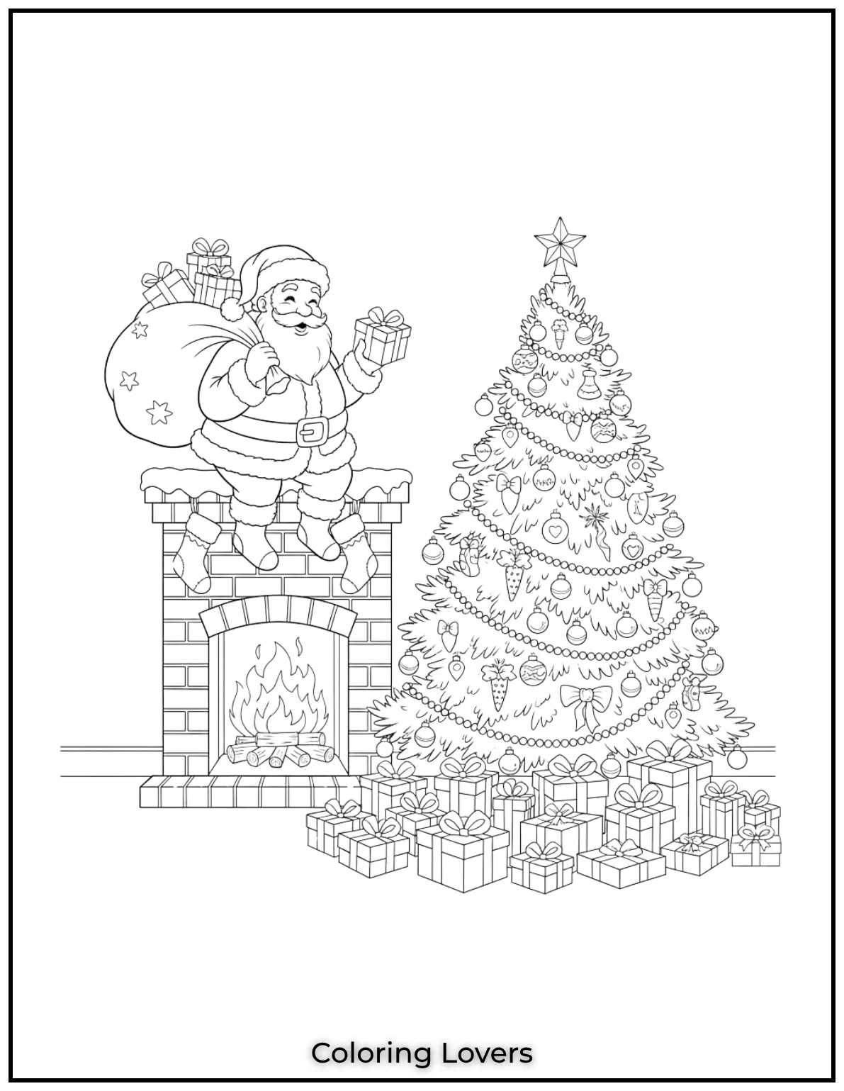 Free Printable Christmas Tree Coloring Pages 50 Here comes Santa through the chimney just in time for Christmas morning