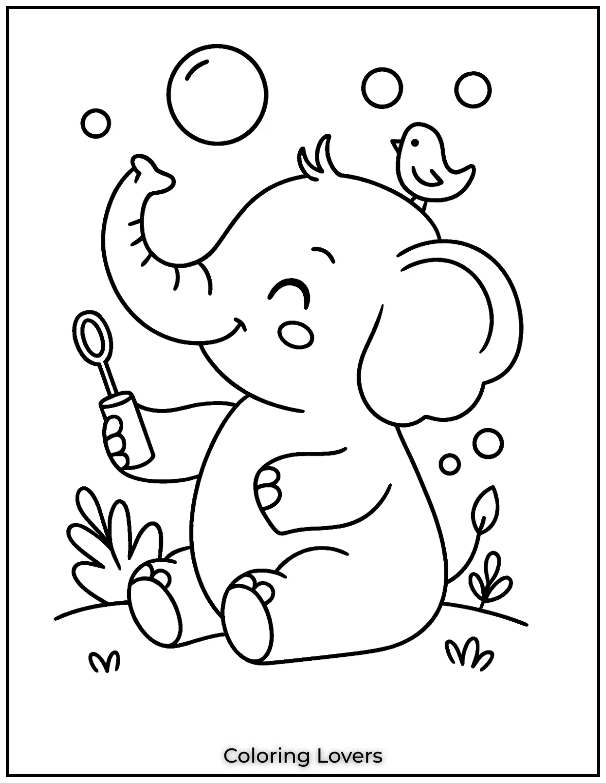 Unique Elephant Coloring Pages for Kids 7 Here the elephant is having fun blowing bubbles into the air. A joyful page for kids who love a playful scene 1