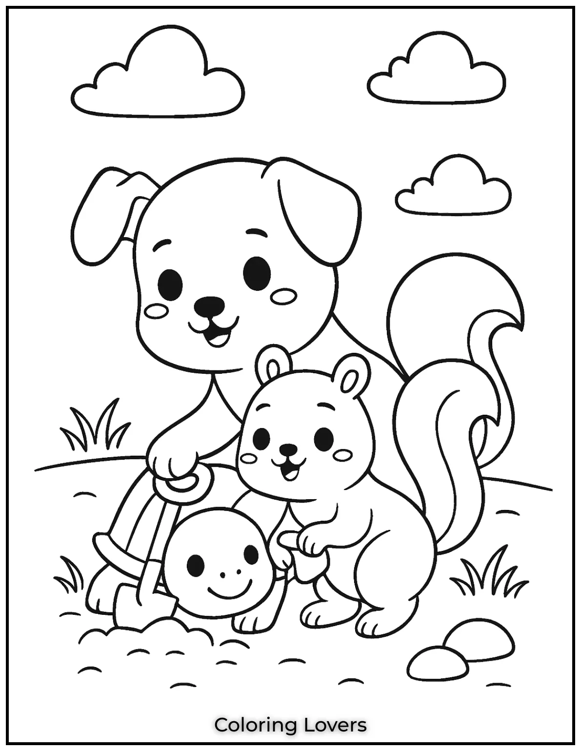Heres a curious dog helping his little squirrel friend dig for treasure. It was so fun drawing them working together