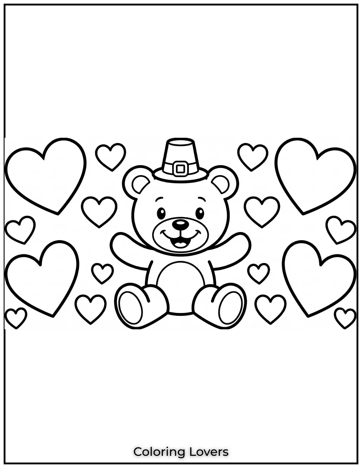 How adorable is this teddy bear surrounded by hearts A simple and sweet coloring page for kids