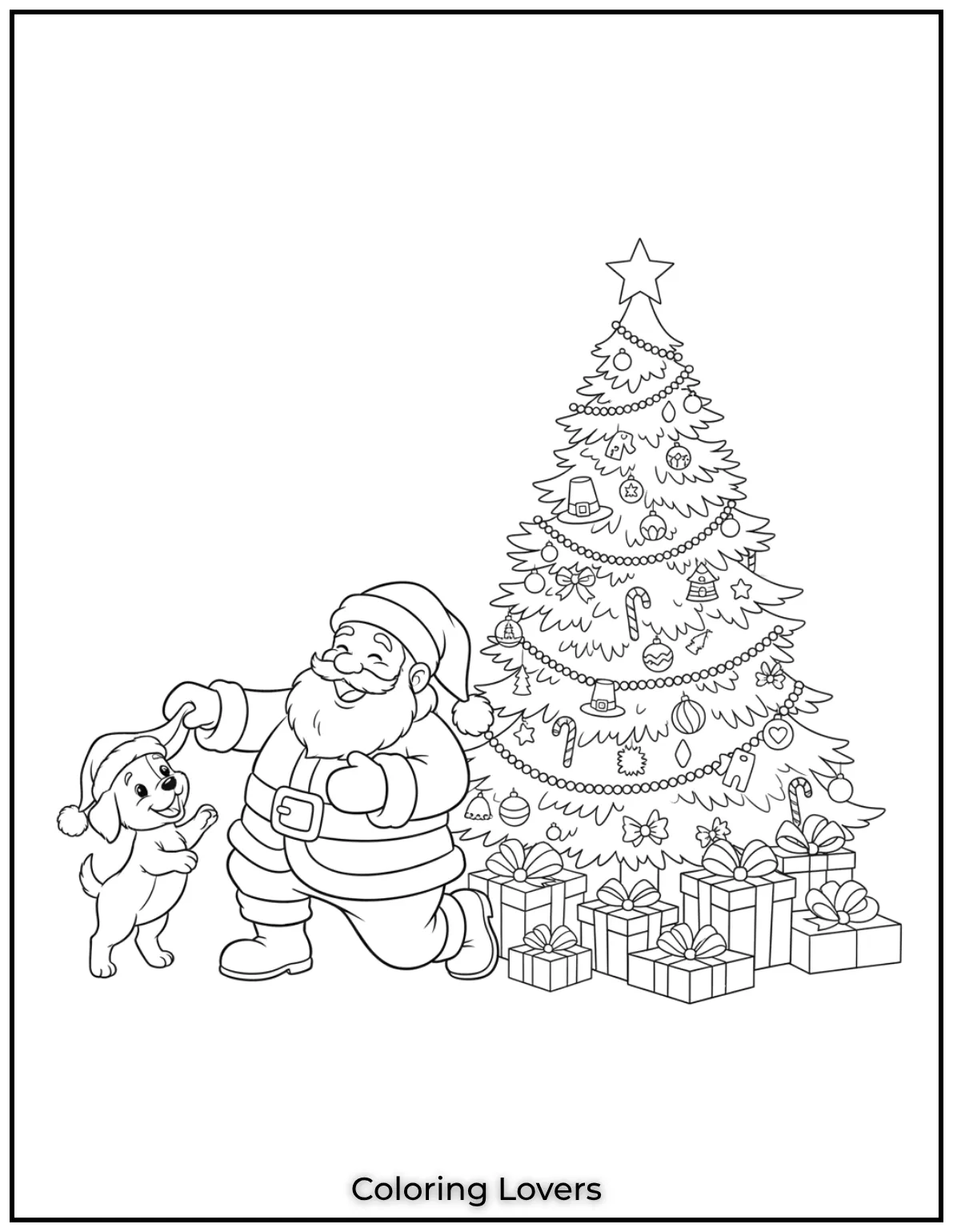 Free Printable Christmas Tree Coloring Pages 37 I drew this playful moment between Santa and his puppy by the Christmas tree hoping to capture the joy of the season