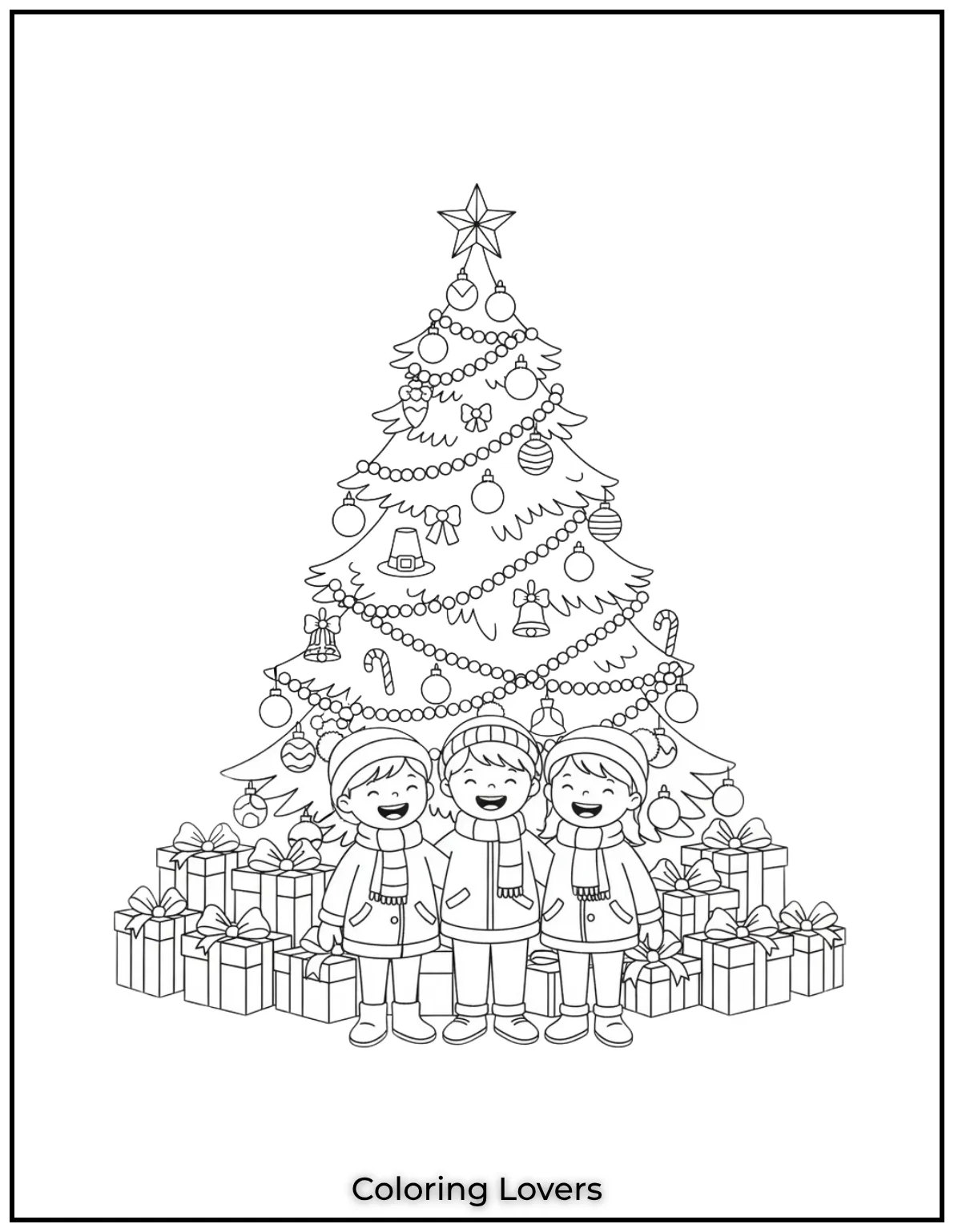 Free Printable Christmas Tree Coloring Pages 48 I love how joyful these kids look while singing carols in front of the tree