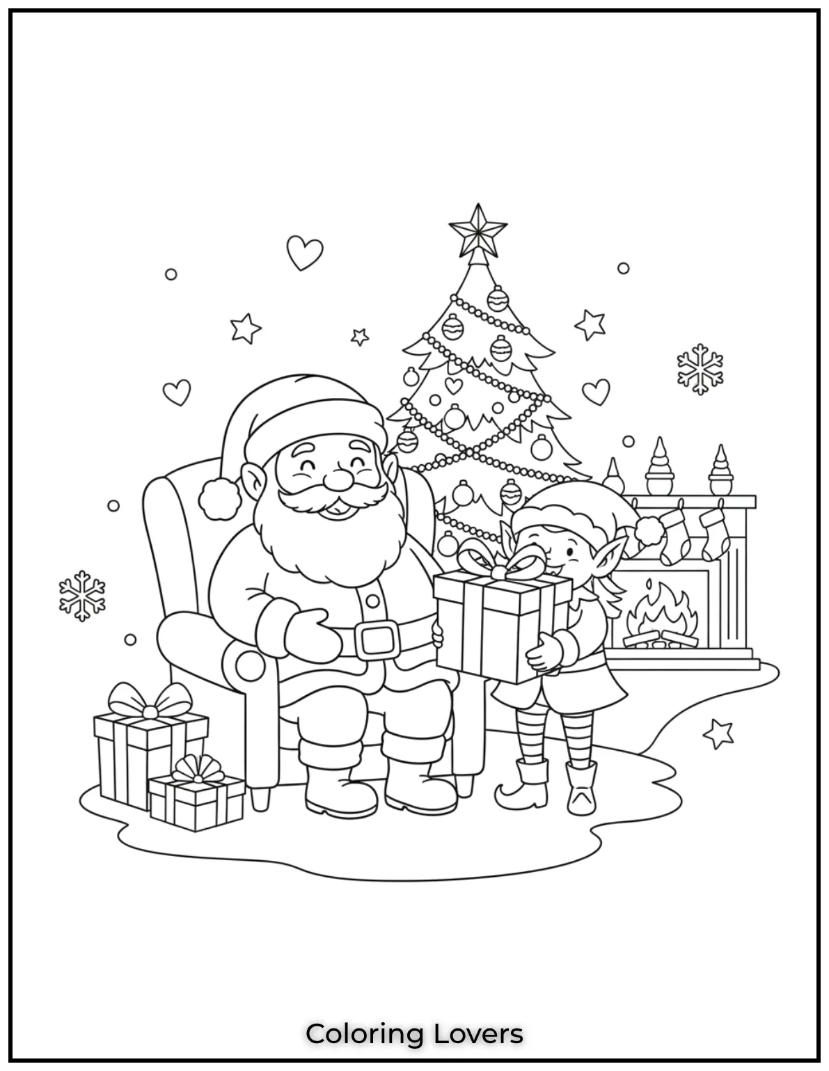 I loved drawing this cozy moment of Santa with his cheerful elf holding a wrapped gift 1