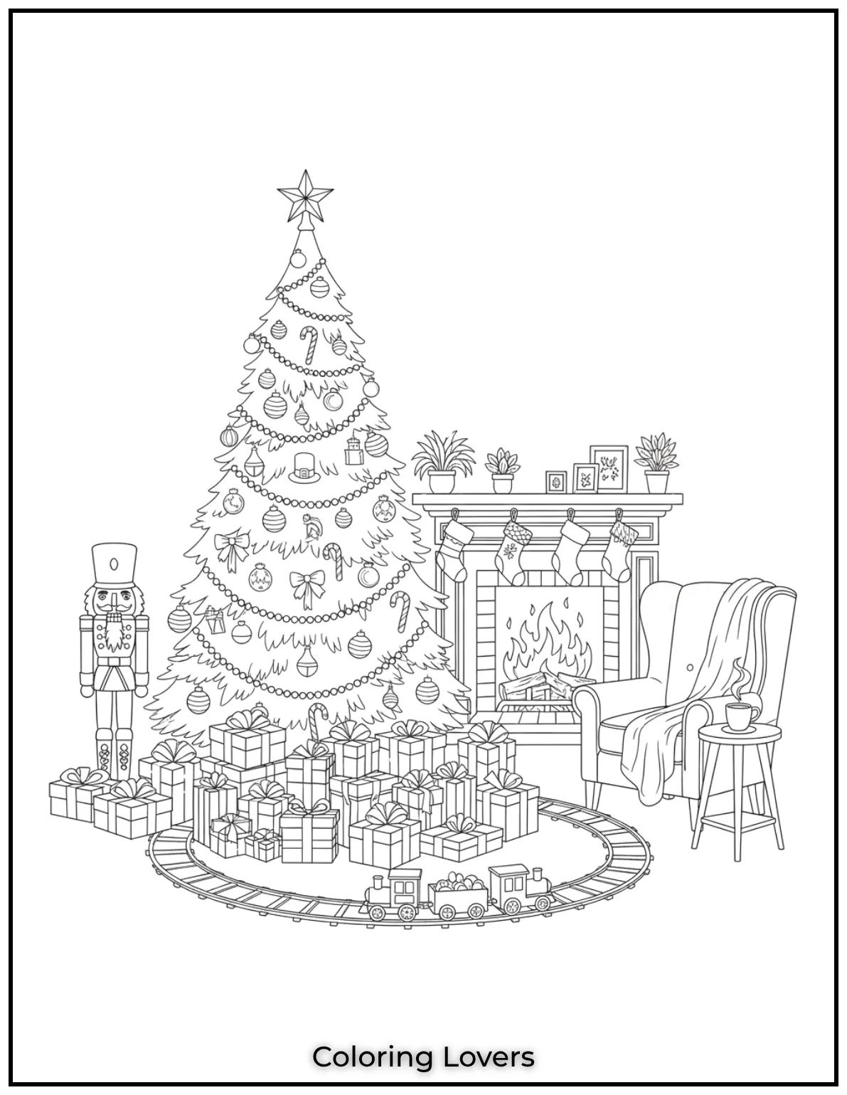 Free Printable Christmas Tree Coloring Pages 41 I really enjoyed adding all the tiny details to this cozy Christmas living room scene complete with the Nutcracker and tree