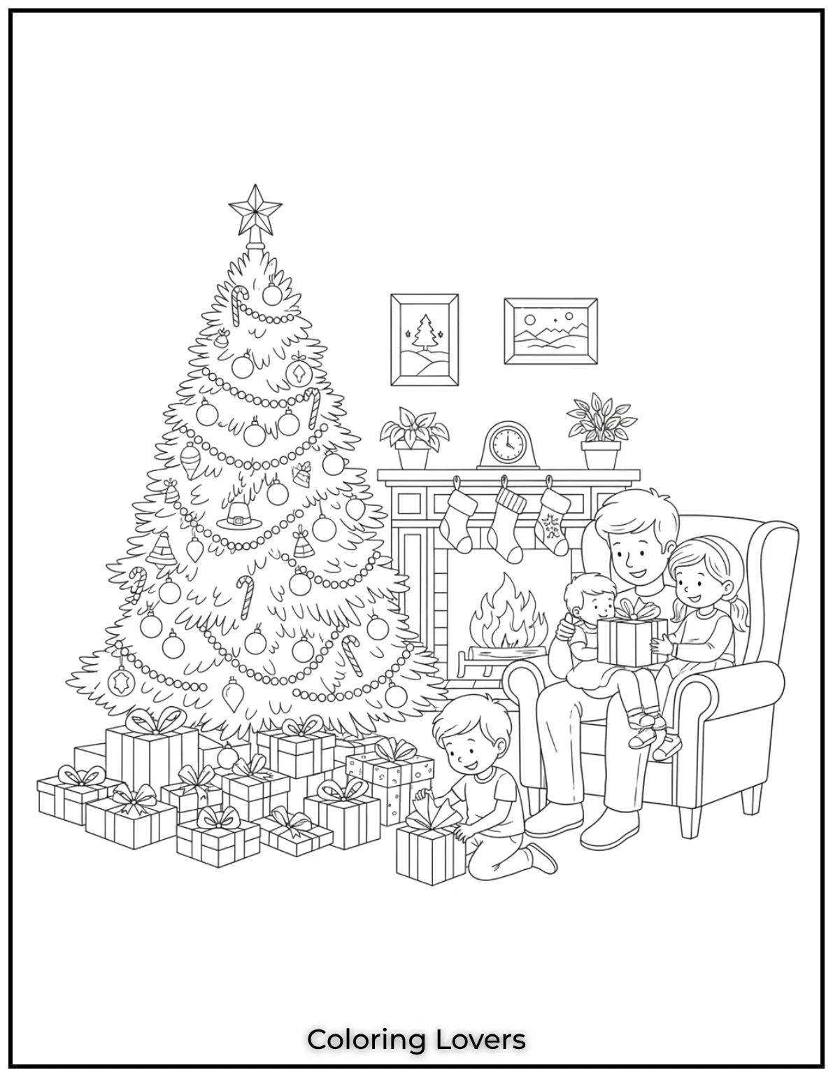 Free Printable Christmas Tree Coloring Pages 43 I wanted this scene to capture the warmth and excitement of a family opening gifts together by the Christmas tree