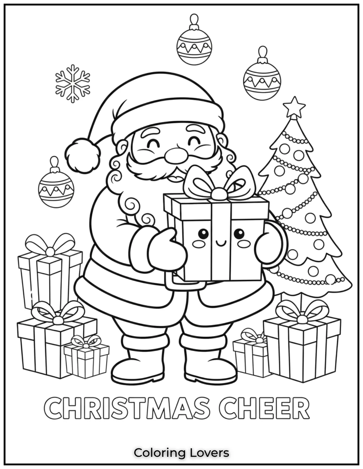 Jolly Santa and his adorable gift bring Christmas cheer. One of the best printable preschool coloring pages