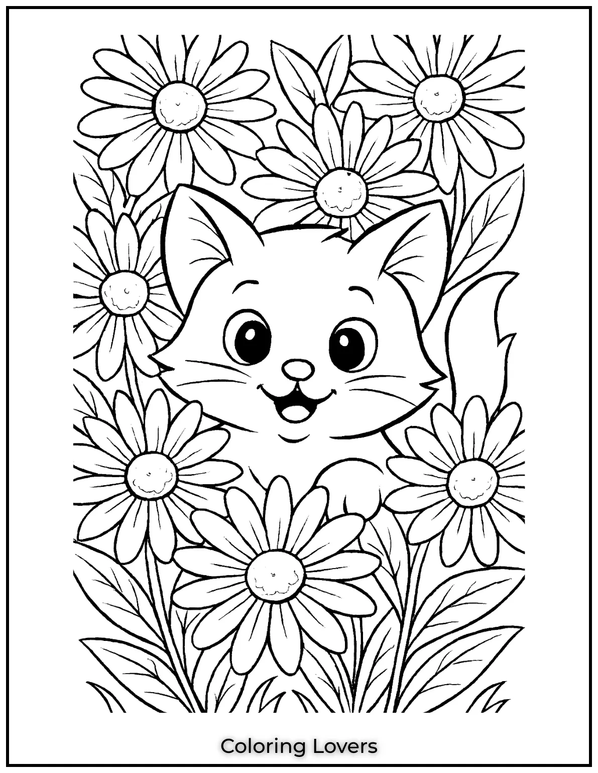 Kitten Coloring Pages – Free, Fun for Kids 32 Kitten hiding among daisies coloring sheet