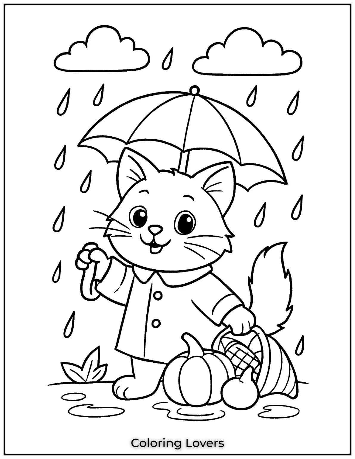 Kitten Coloring Pages – Free, Fun for Kids 8 Kitten holding an umbrella in the rain coloring page
