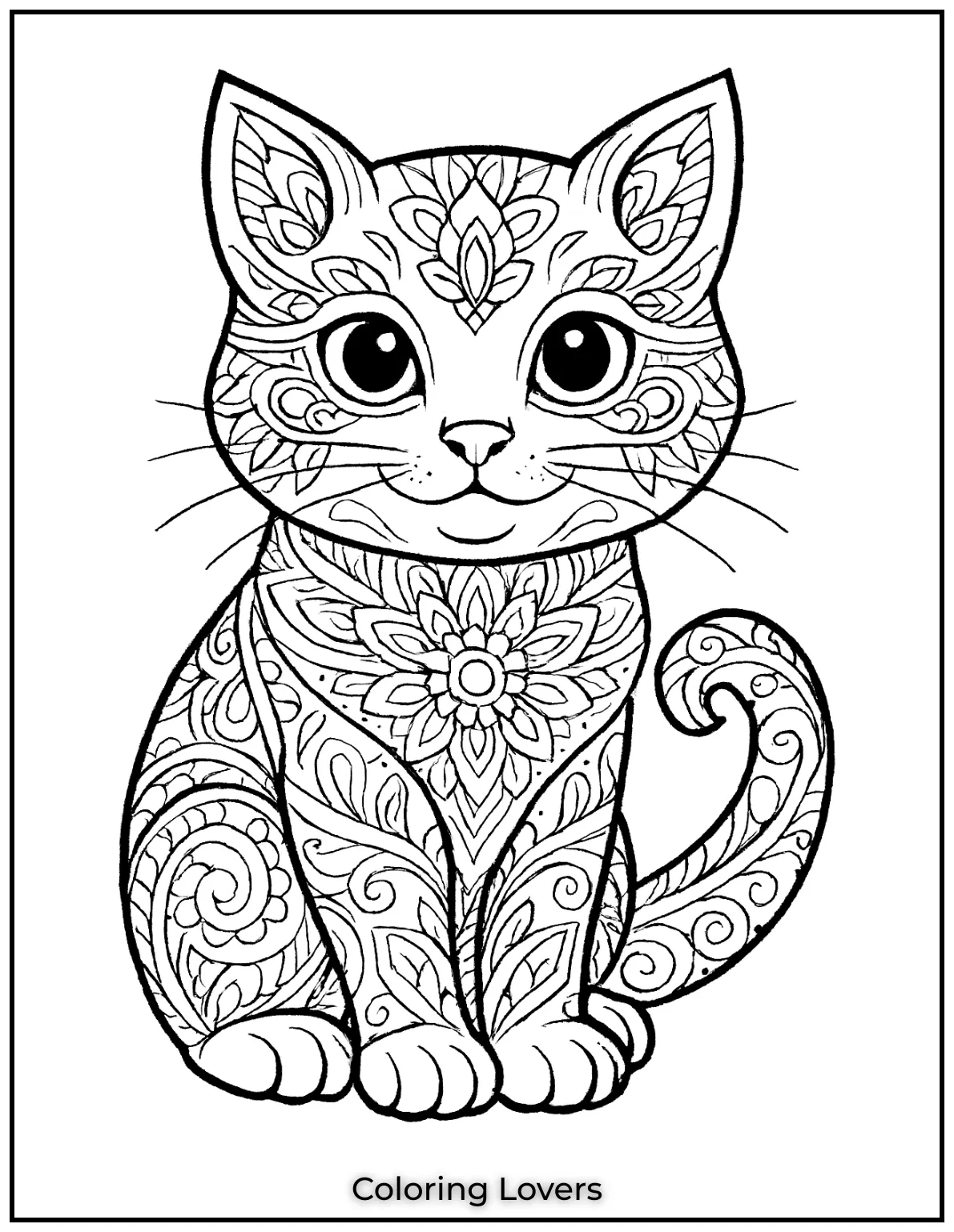 Kitten Coloring Pages – Free, Fun for Kids 38 Kitten illustration with intricate mandala patterns for coloring