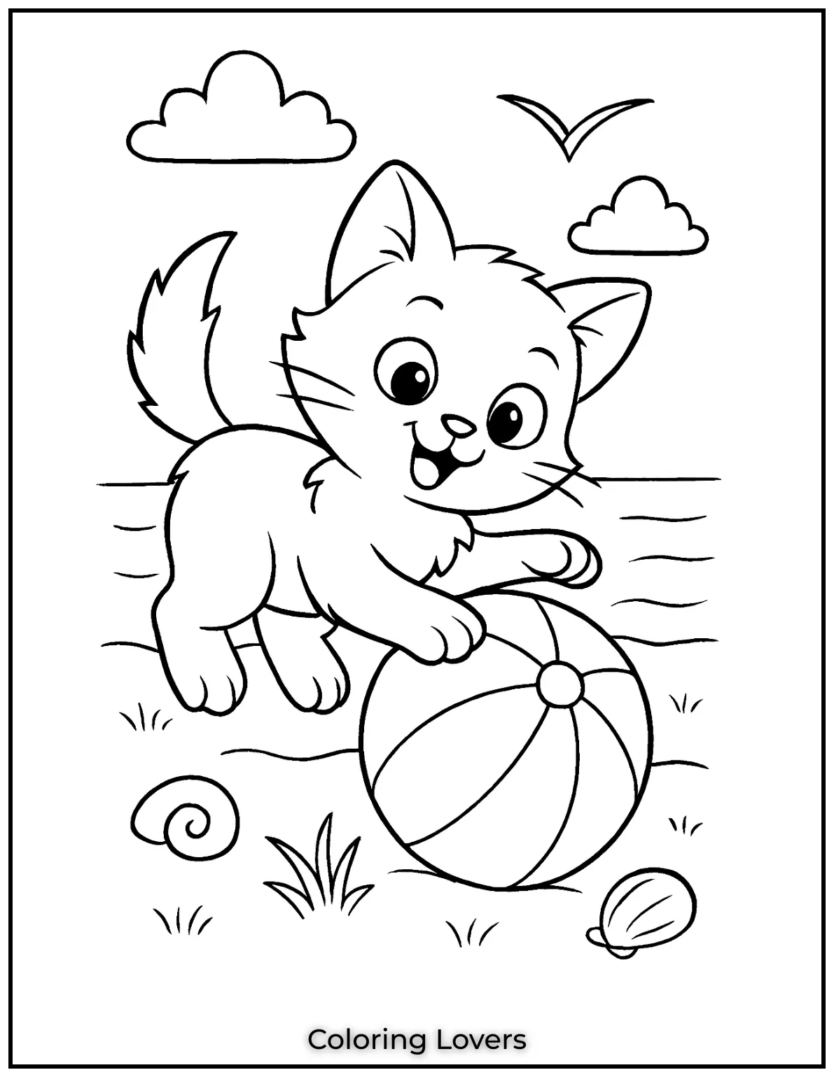 Kitten Coloring Pages – Free, Fun for Kids 18 Kitten playing with a beach ball coloring page