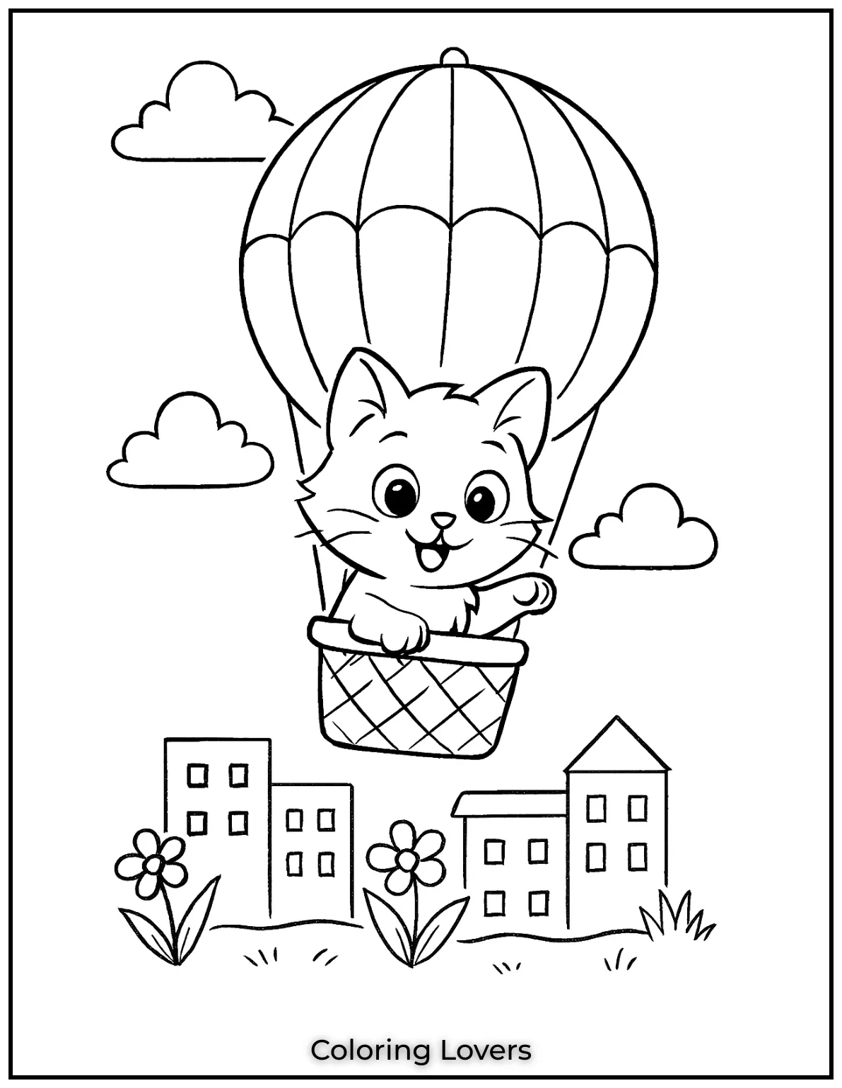 Kitten Coloring Pages – Free, Fun for Kids 16 Kitten riding in a hot air balloon above a city