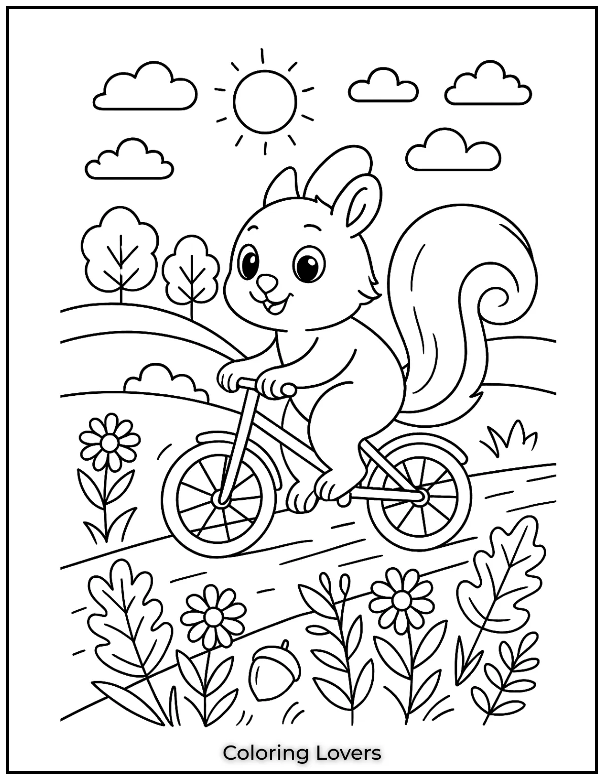 Look at this adventurous squirrel pedaling away on a bike I love the sense of movement here… Perfect for adding your own vibrant colors