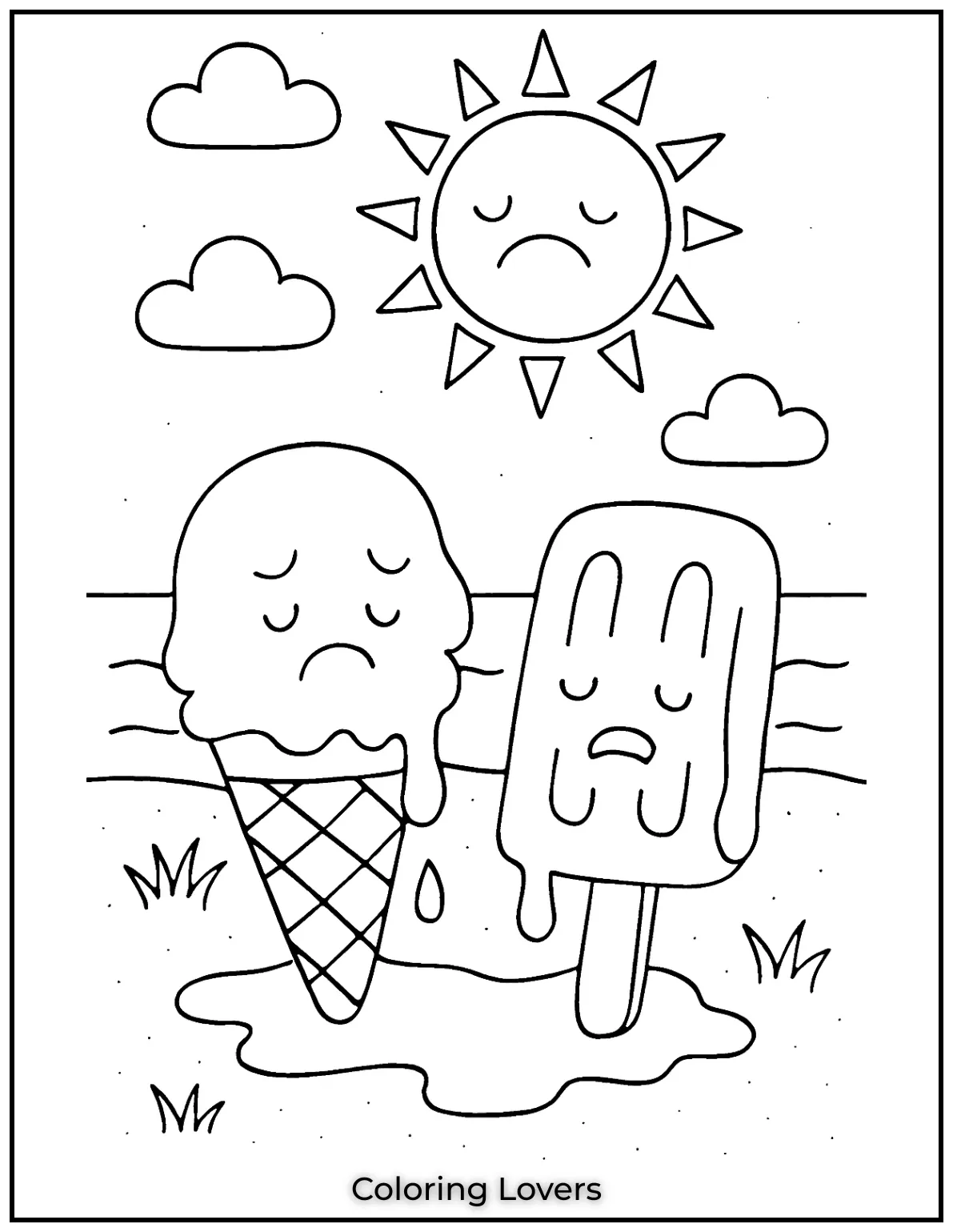 Summer Coloring Pages for Kids and Adults 9 Melting treats under the summer sun in a sweet moment