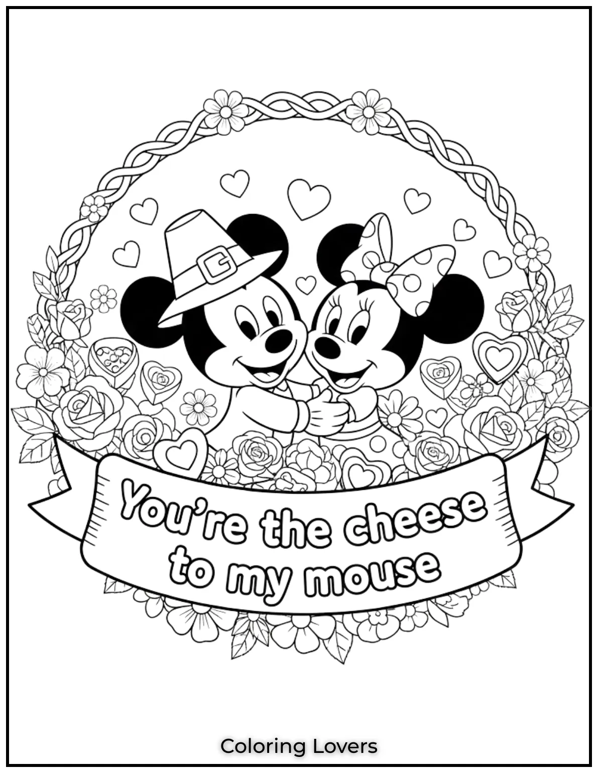 Mickey and Minnie share love with flowers and chocolates saying Youre the cheese to my mouse This adorable moment is perfect for celebrating Valentines Day joyfully