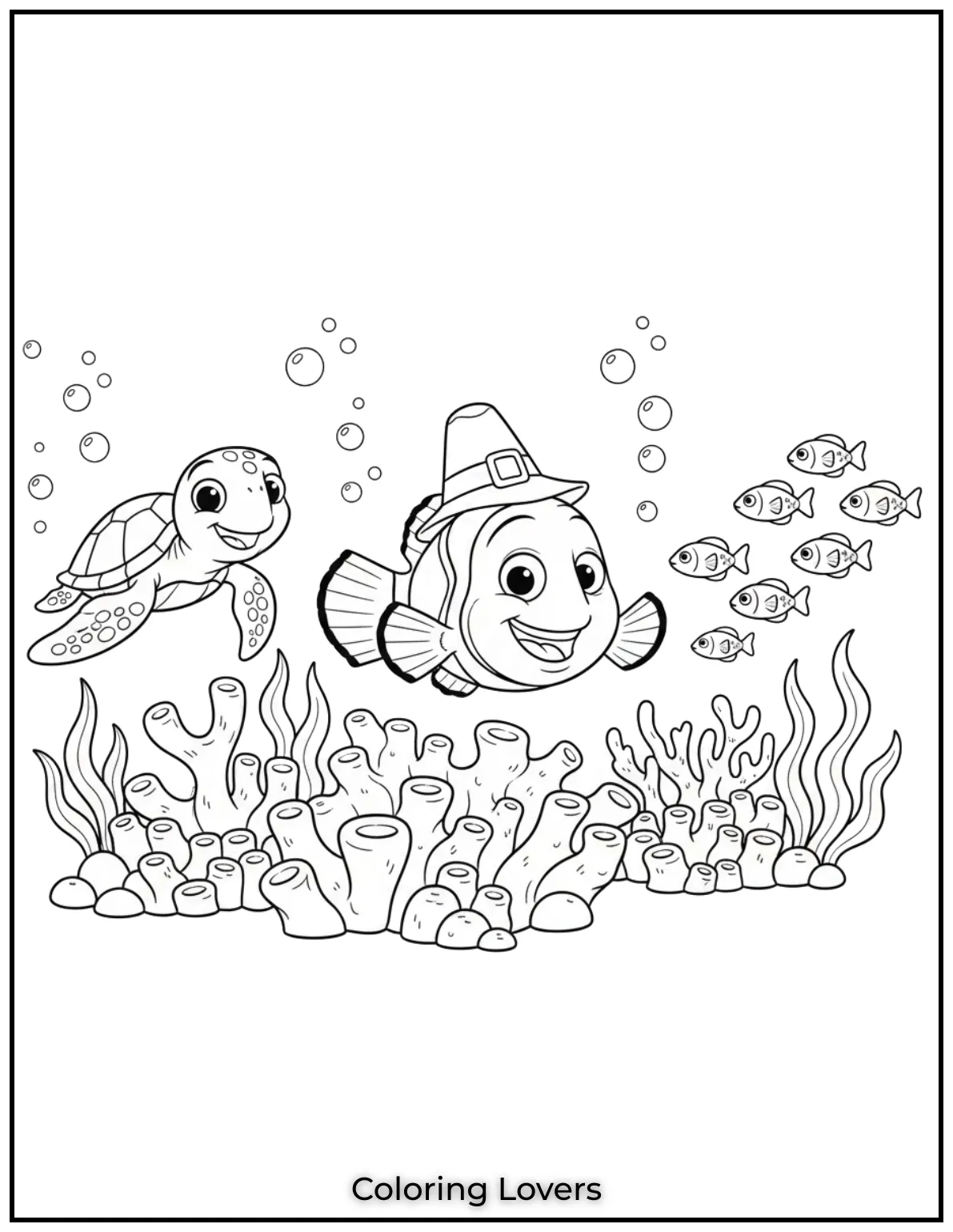 Fish Coloring Pages That Are Free to Downloads 39 Nemo smiles cheerfully as he floats under the sea. A playful scene from Finding Nemo to brighten any page