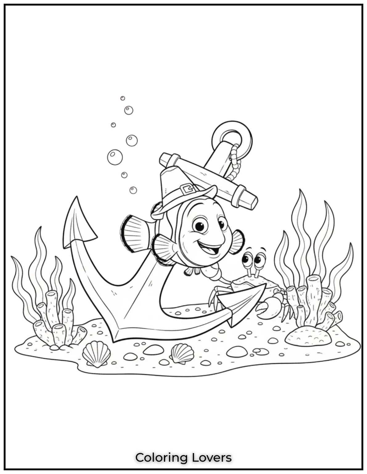 Fish Coloring Pages That Are Free to Downloads 40 Nemo swims past a big anchor and a curious crab. This fun ocean moment brings Finding Nemo magic to life